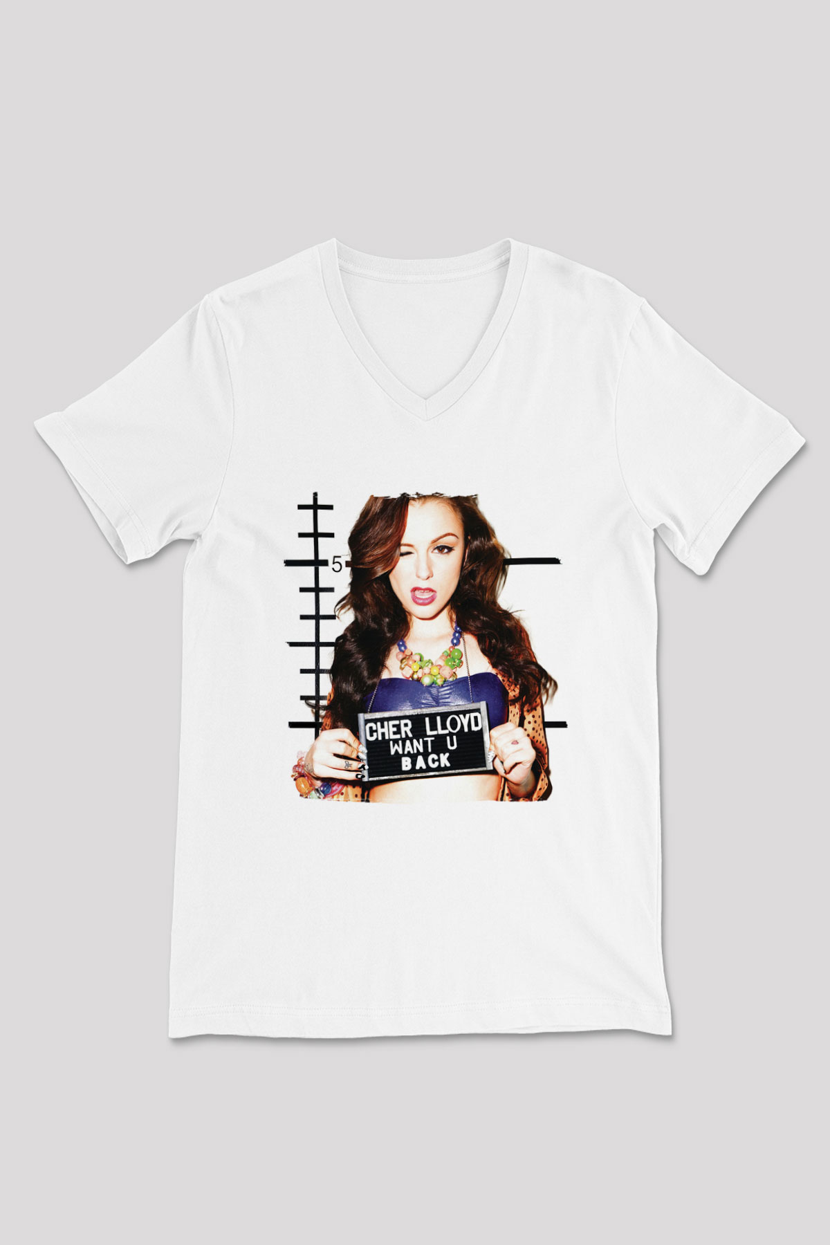 Cher Lloyd Beyaz Unisex V Yaka Tişört