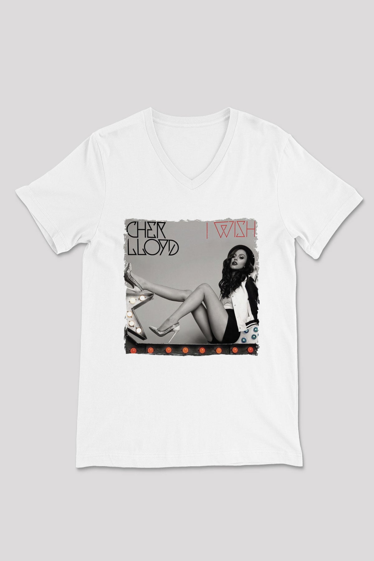 Cher Lloyd Beyaz Unisex V Yaka Tişört
