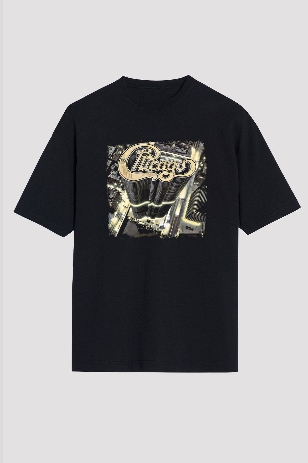 Chicago Baskılı Unisex Siyah Oversize Tişört