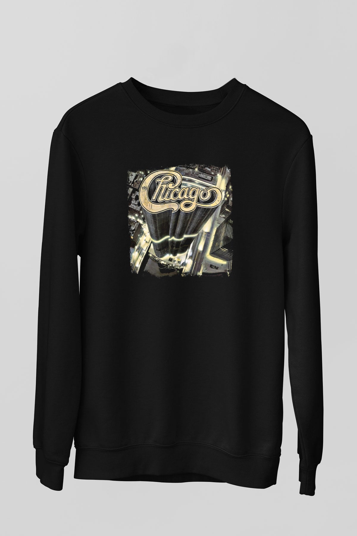 Chicago Baskılı Unisex Siyah Sweatshirt