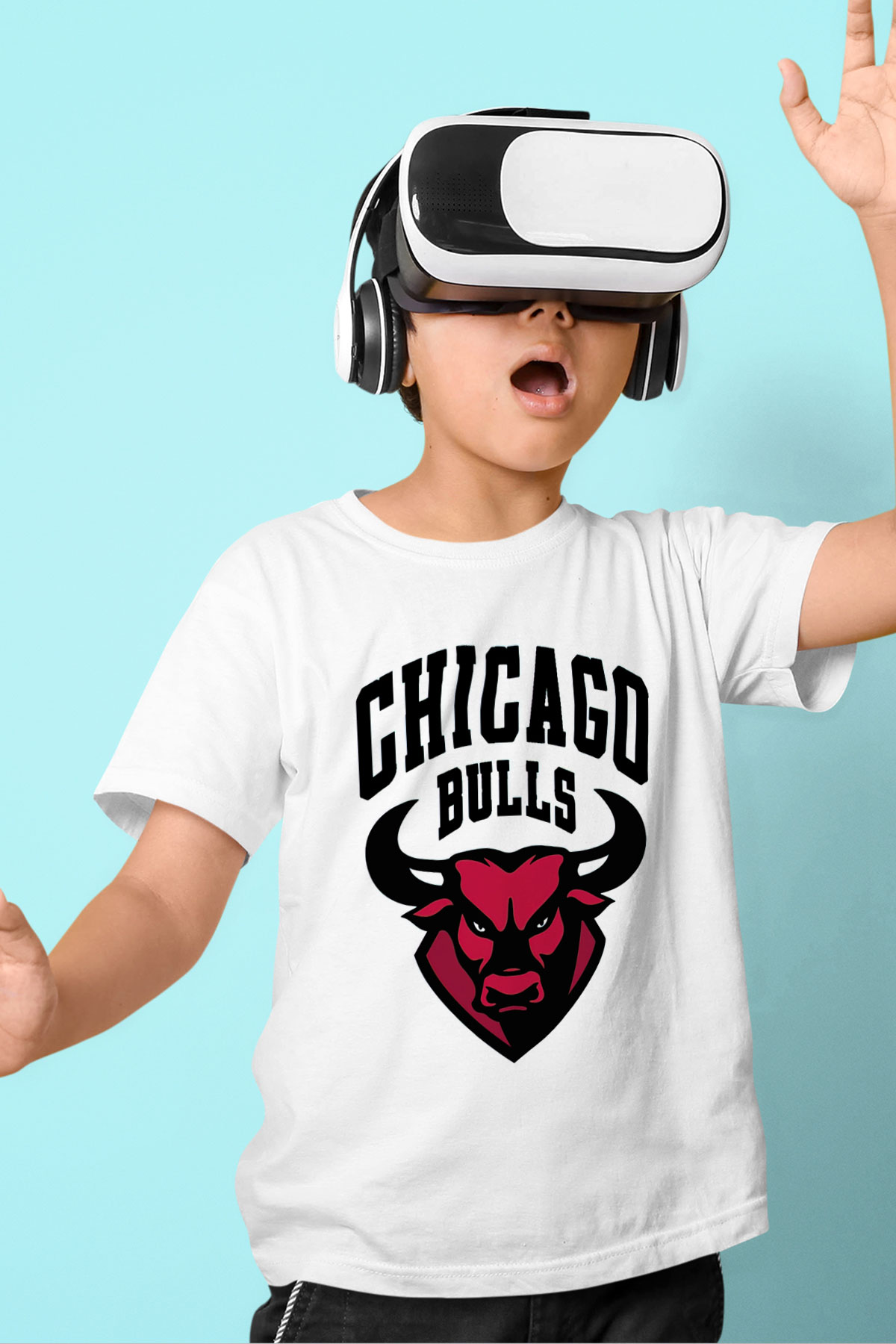 Chicago Bulls Baskılı Beyaz Unisex Çocuk Tişört