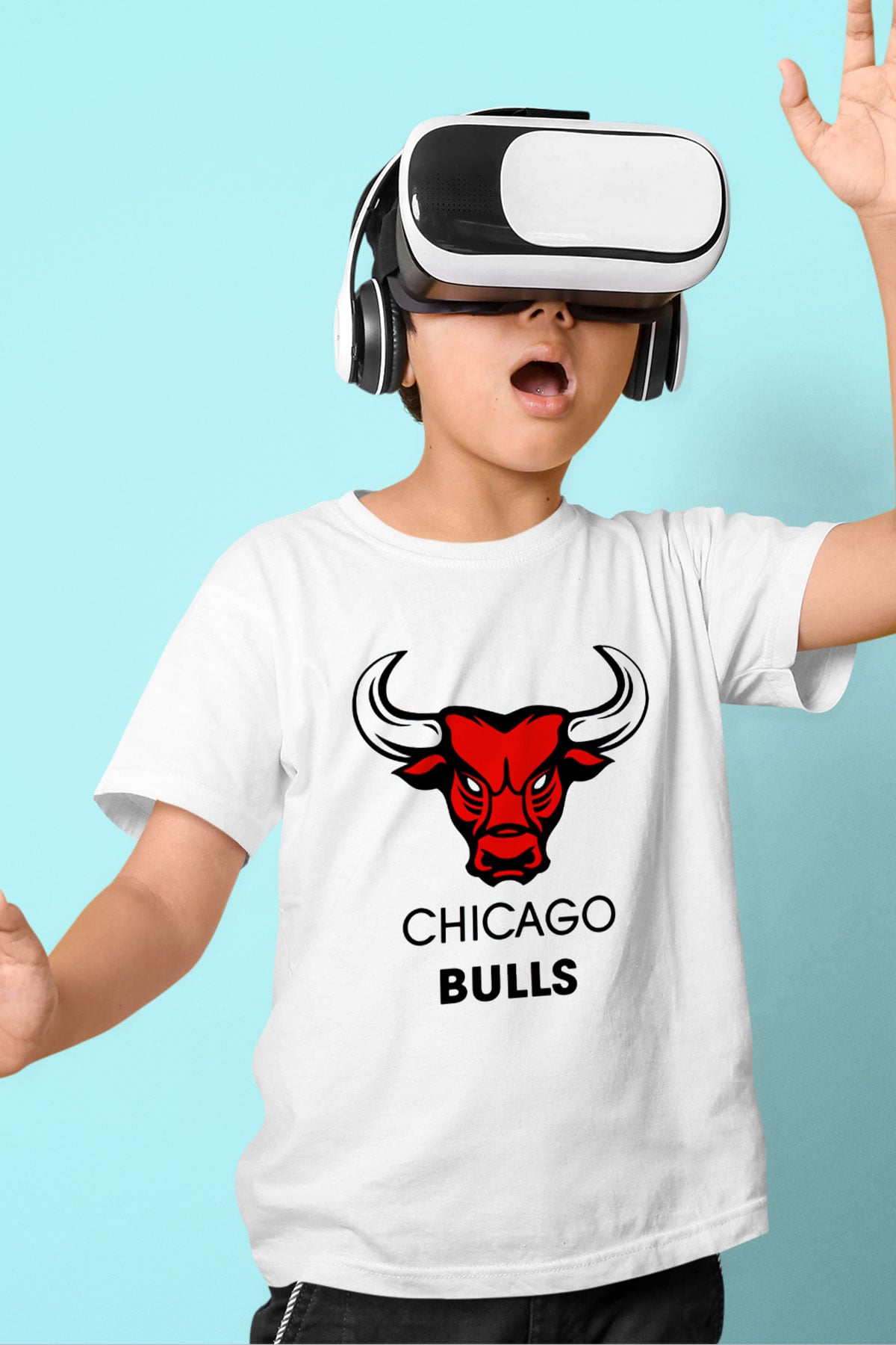Chicago Bulls Baskılı Beyaz Unisex Çocuk Tişört