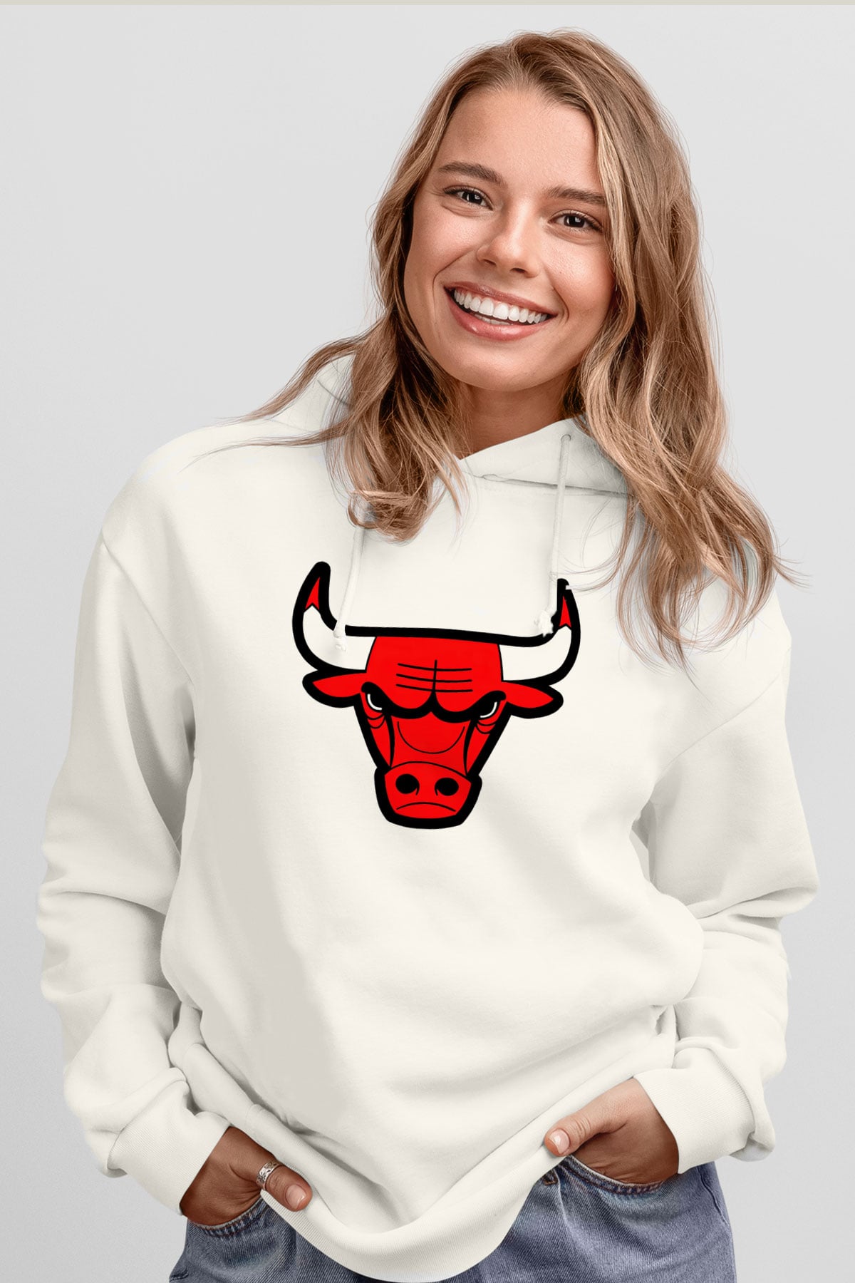 Chicago Bulls Beyaz Unisex Kapüşonlu Sweatshirt