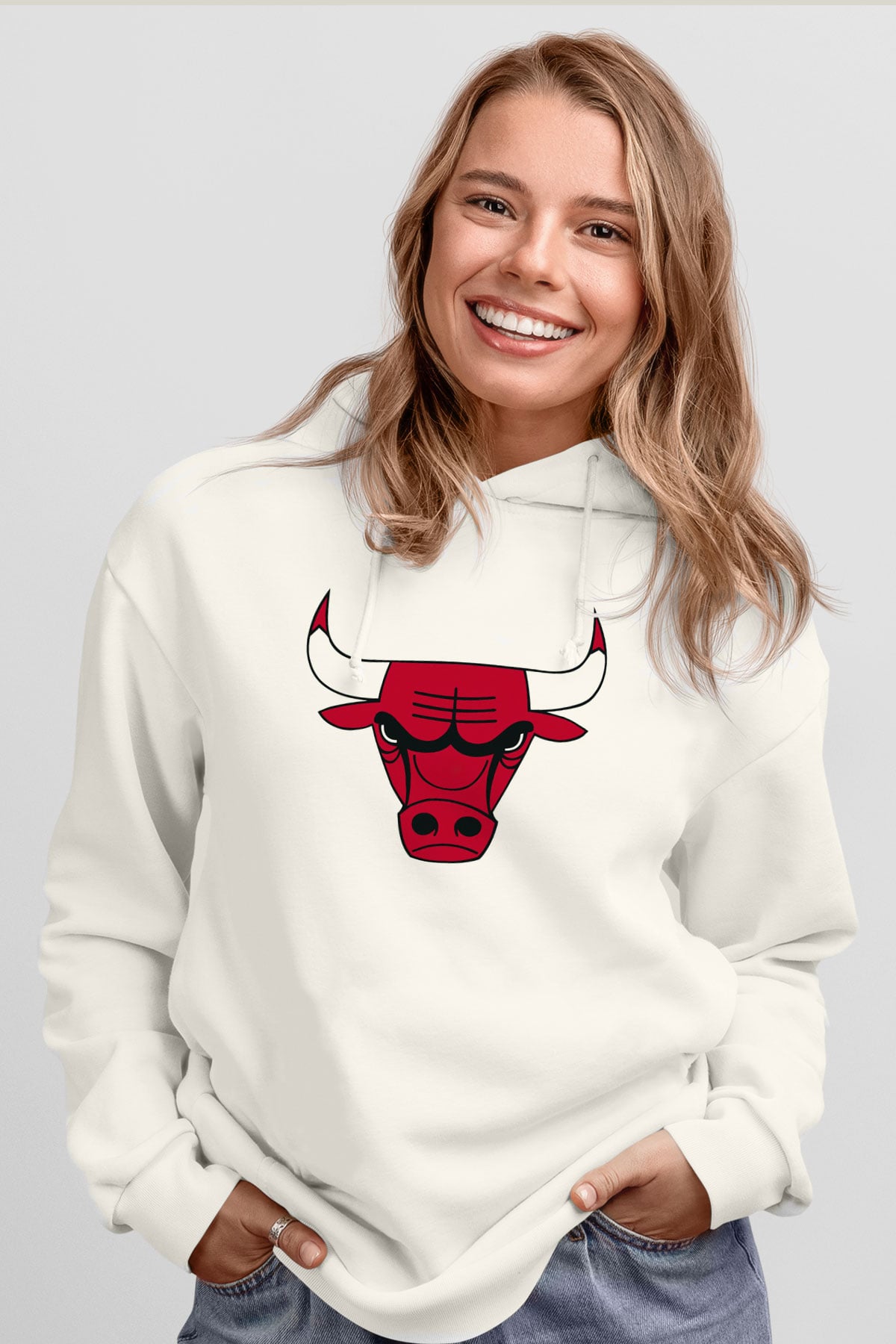 Chicago Bulls Beyaz Unisex Kapüşonlu Sweatshirt