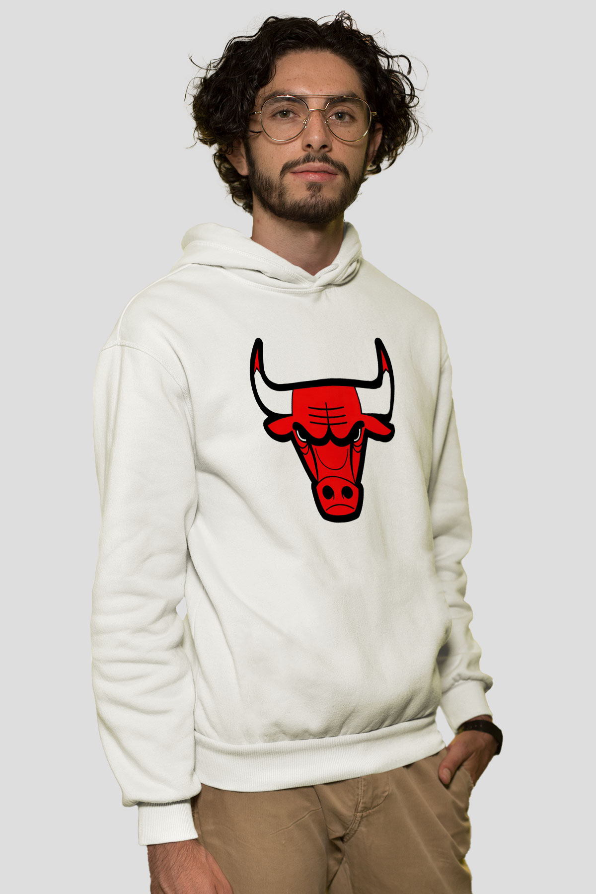 Chicago Bulls Beyaz Unisex Kapüşonlu Sweatshirt