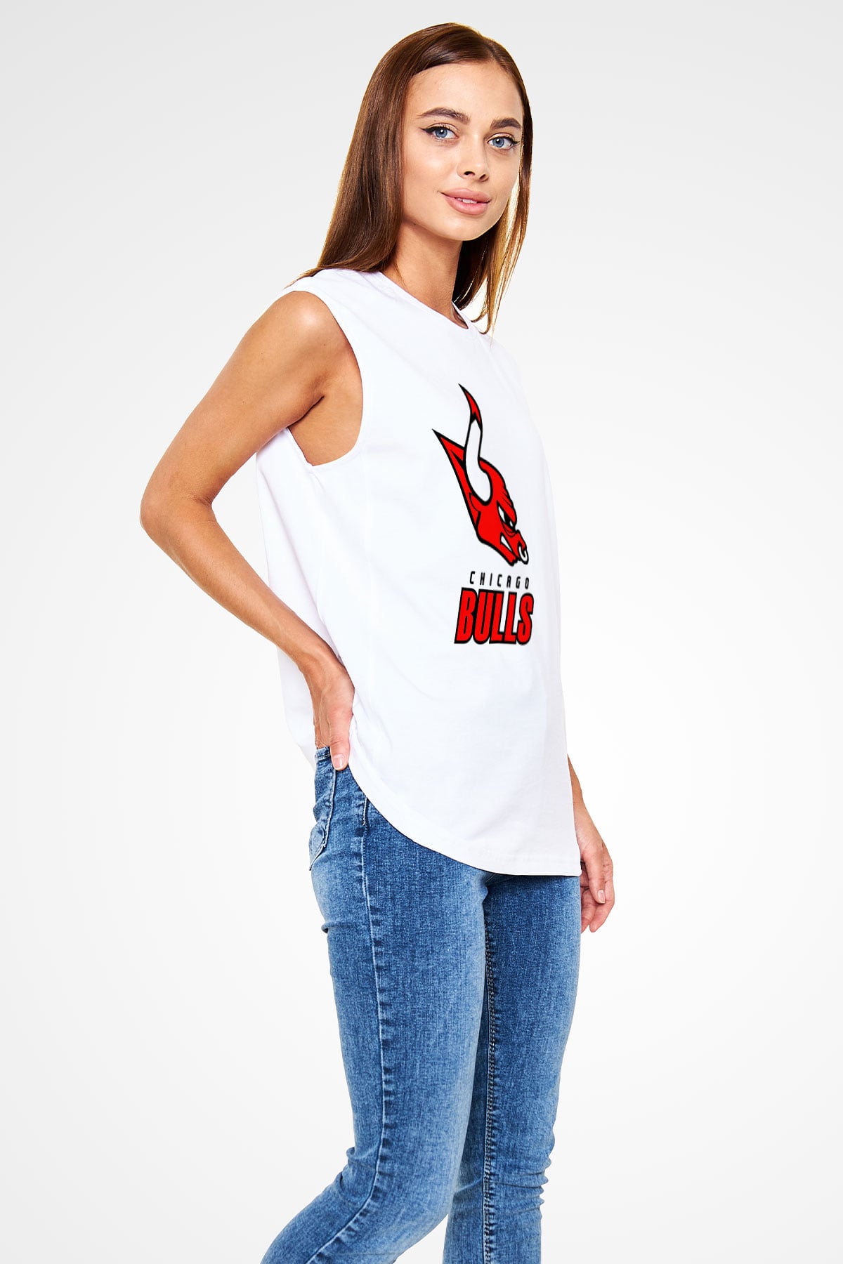 Chicago Bulls Beyaz Unisex Kolsuz Tişört