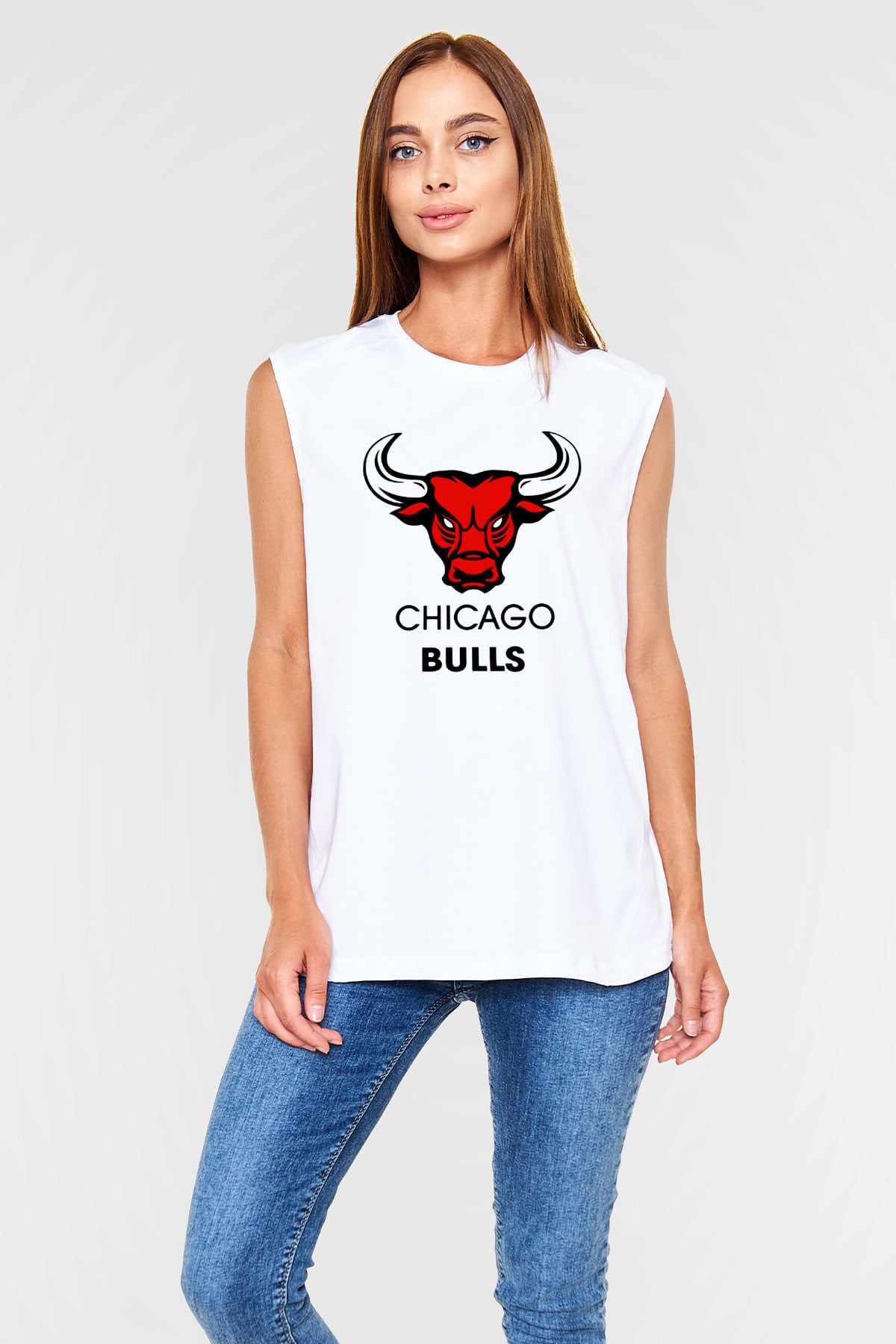 Chicago Bulls Beyaz Unisex Kolsuz Tişört