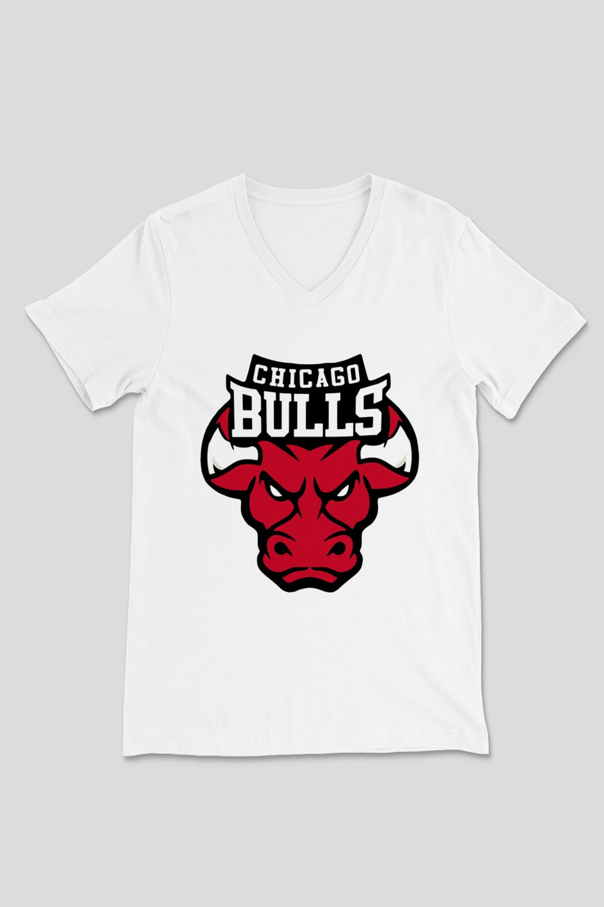 Chicago Bulls Beyaz Unisex V Yaka Tişört T-Shirt