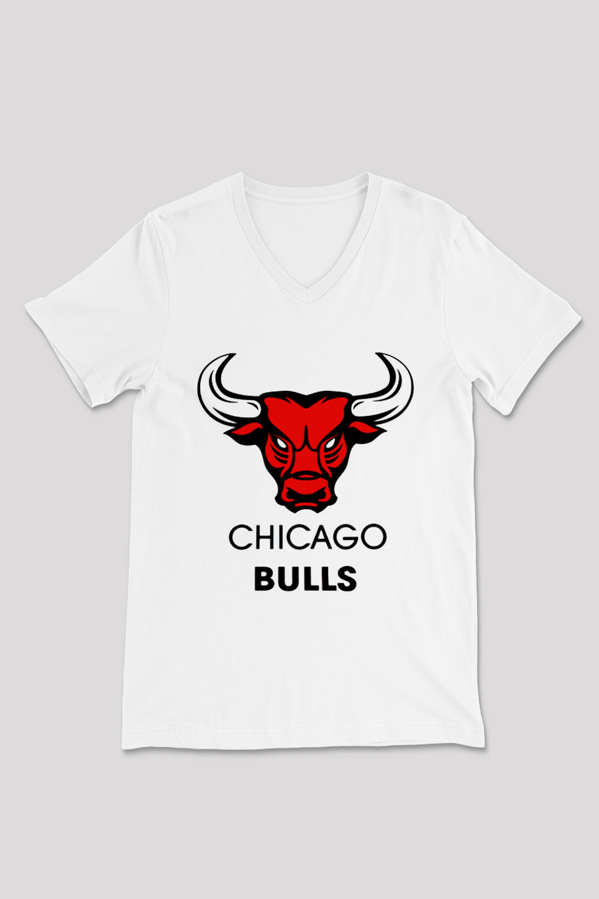 Chicago Bulls Beyaz Unisex V Yaka Tişört T-Shirt