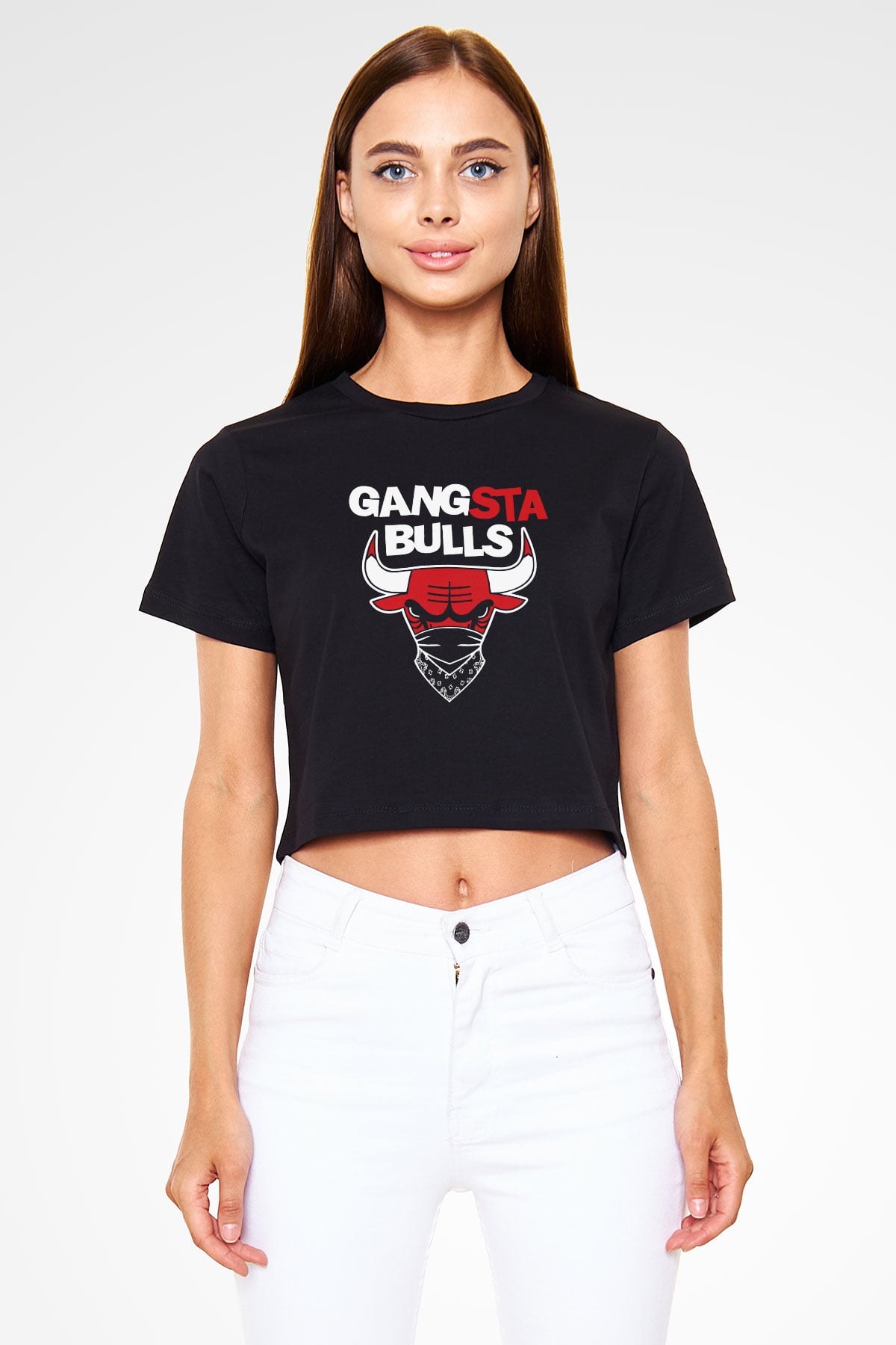 Chicago Bulls Siyah Crop Top Tişört