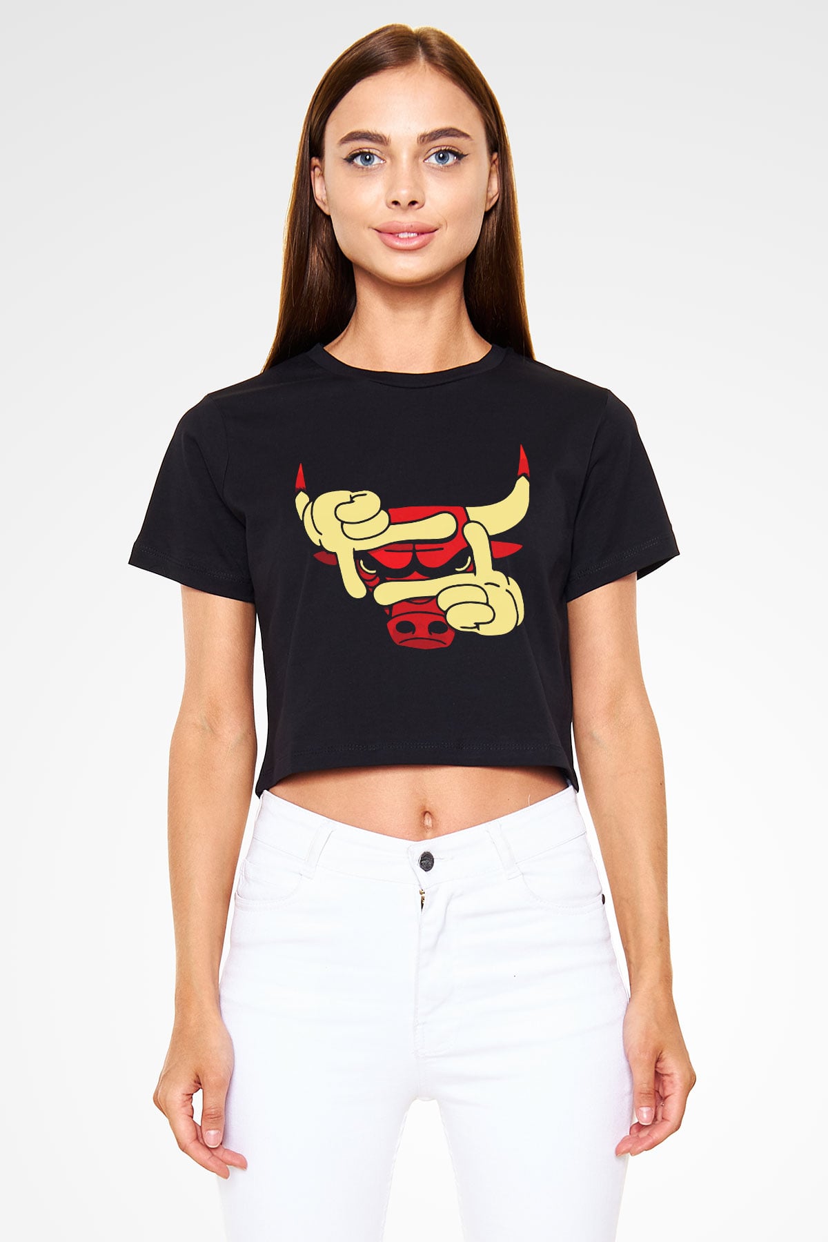 Chicago Bulls Siyah Crop Top Tişört