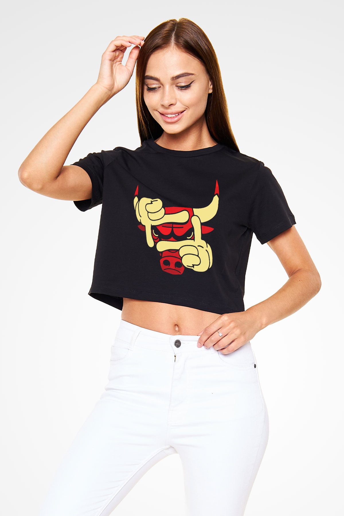 Chicago Bulls Siyah Crop Top Tişört