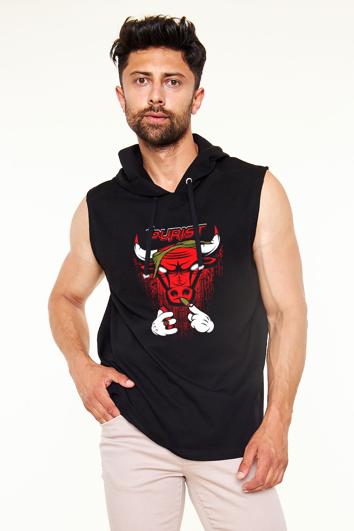 Chicago Bulls Siyah Unisex Kapüşonlu Kolsuz Tişört