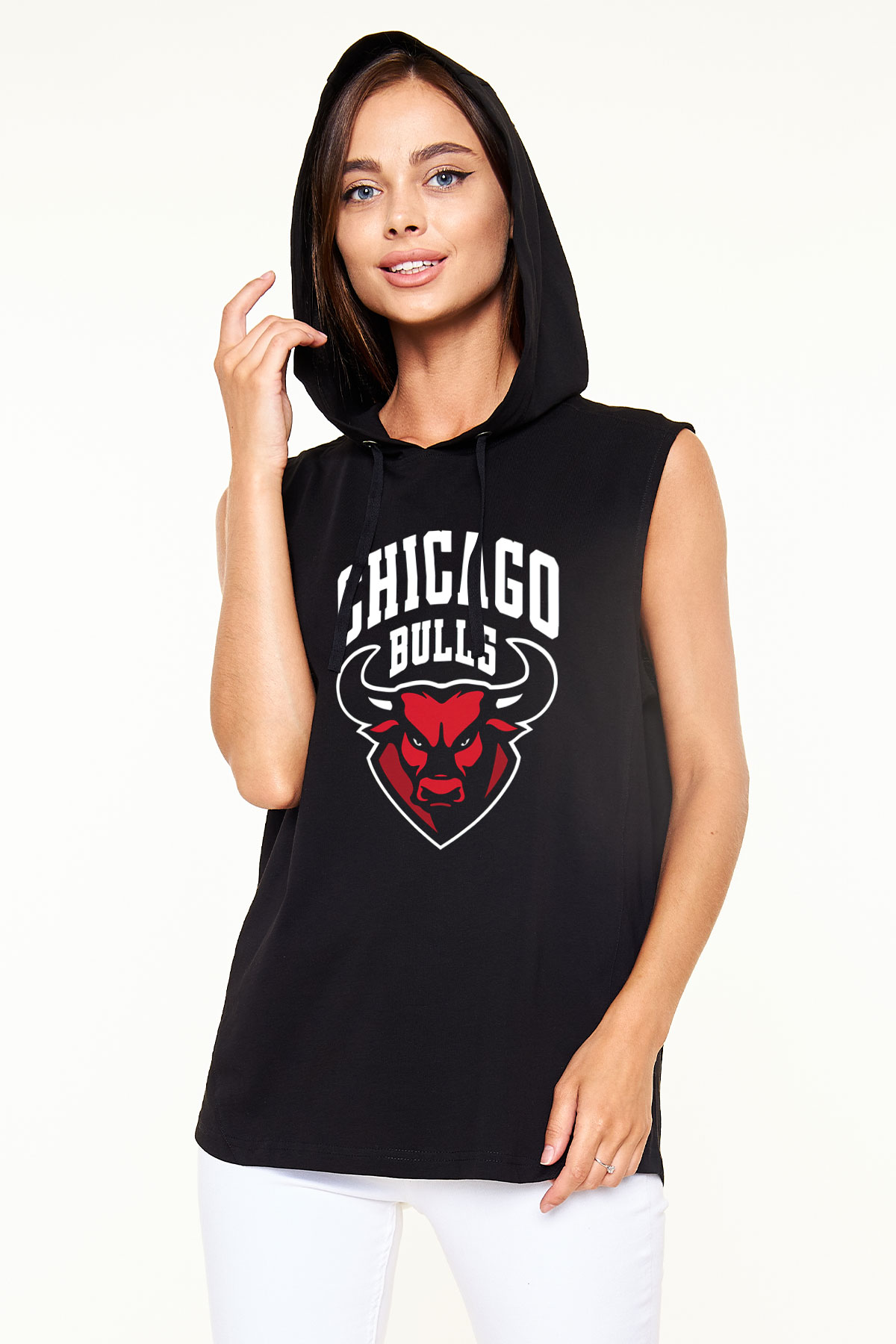 Chicago Bulls Siyah Unisex Kapüşonlu Kolsuz Tişört