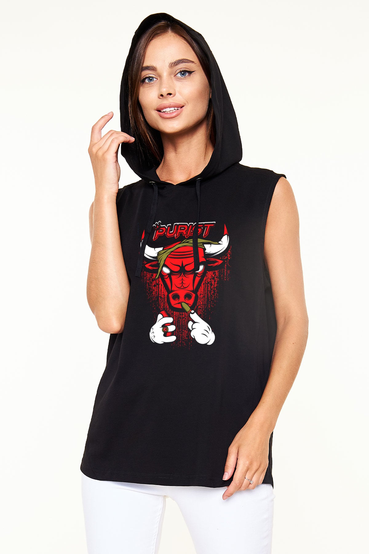 Chicago Bulls Siyah Unisex Kapüşonlu Kolsuz Tişört