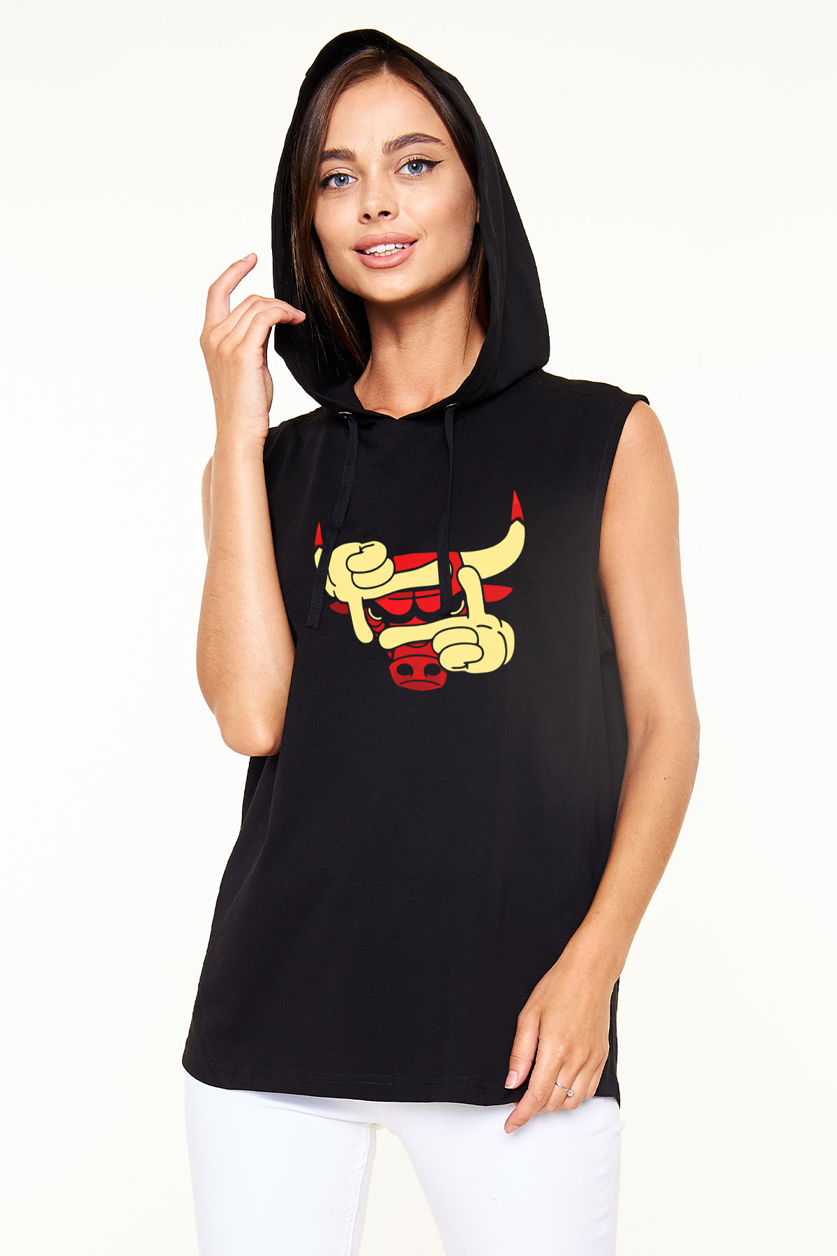 Chicago Bulls Siyah Unisex Kapüşonlu Kolsuz Tişört