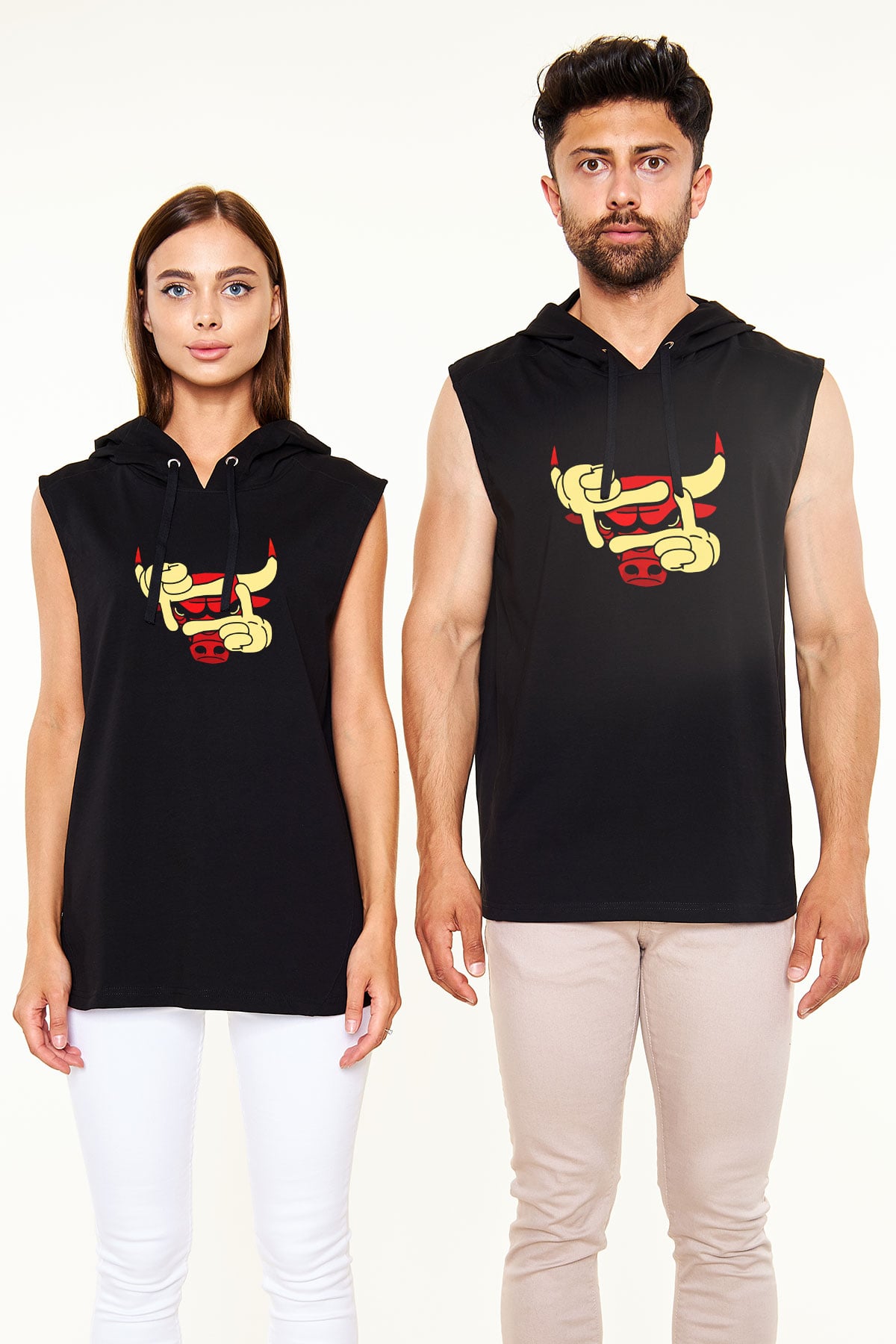 Chicago Bulls Siyah Unisex Kapüşonlu Kolsuz Tişört