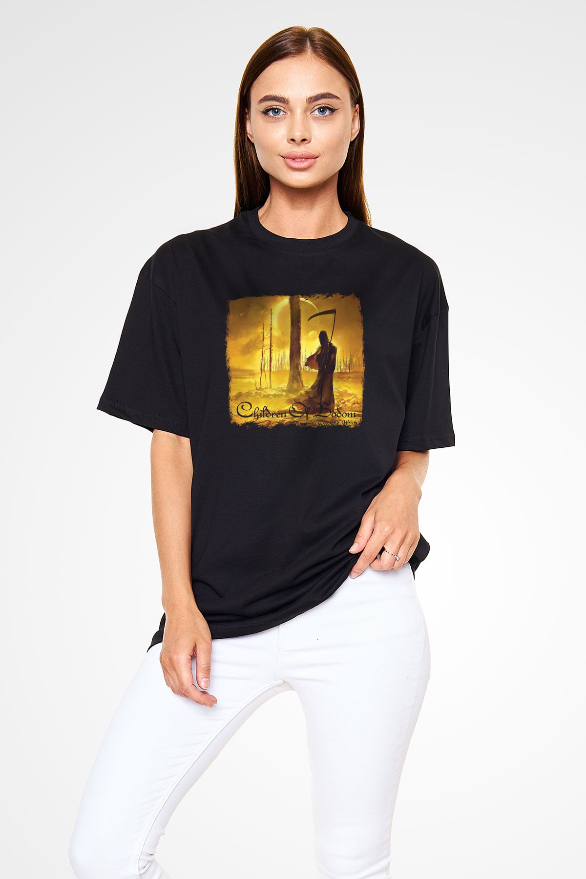Children of Bodom Baskılı Unisex Siyah Oversize Tişört