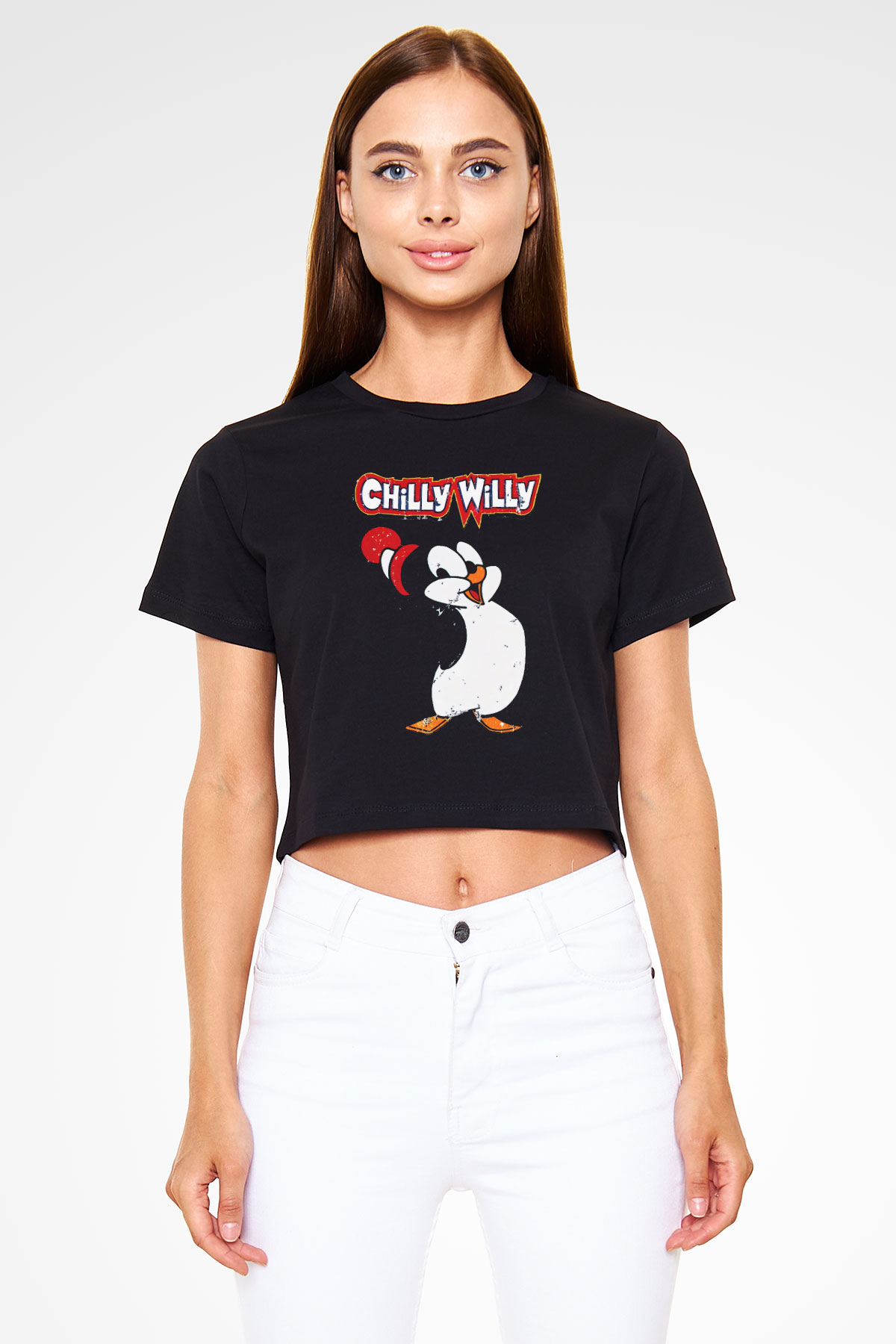 Chilly Willy Siyah   Crop Top Tişört