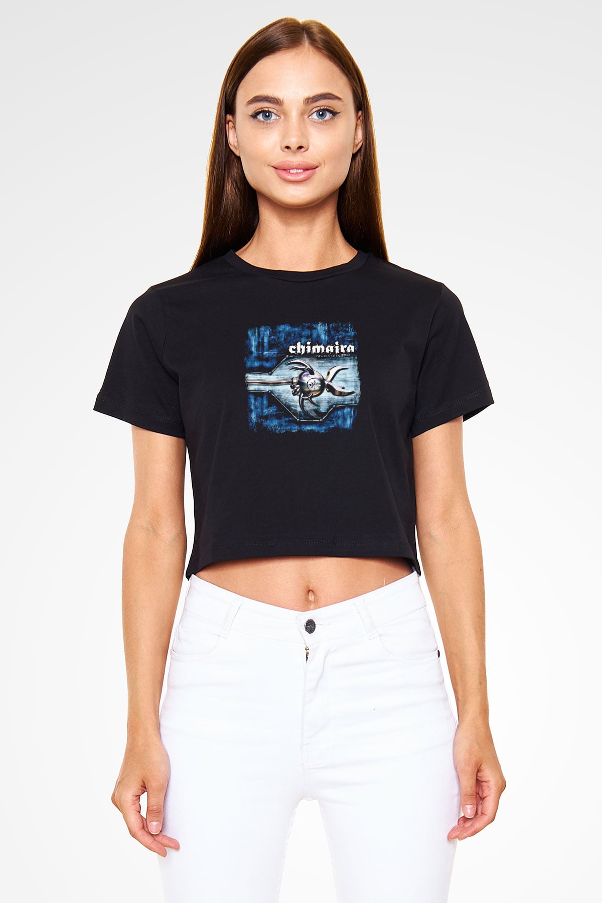 Chimaira Baskılı Unisex Siyah Crop Top Tişört
