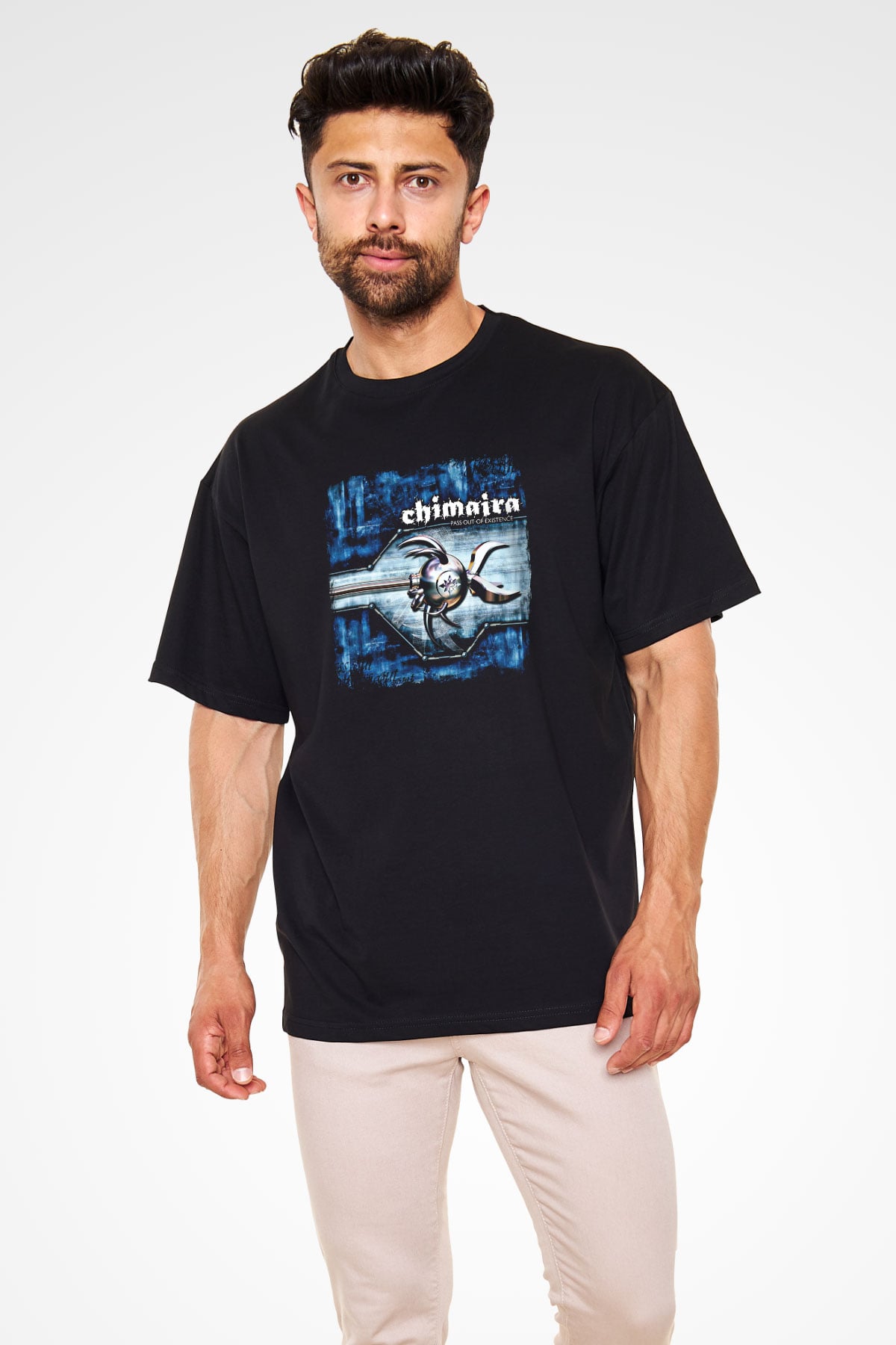 Chimaira Baskılı Unisex Siyah Oversize Tişört