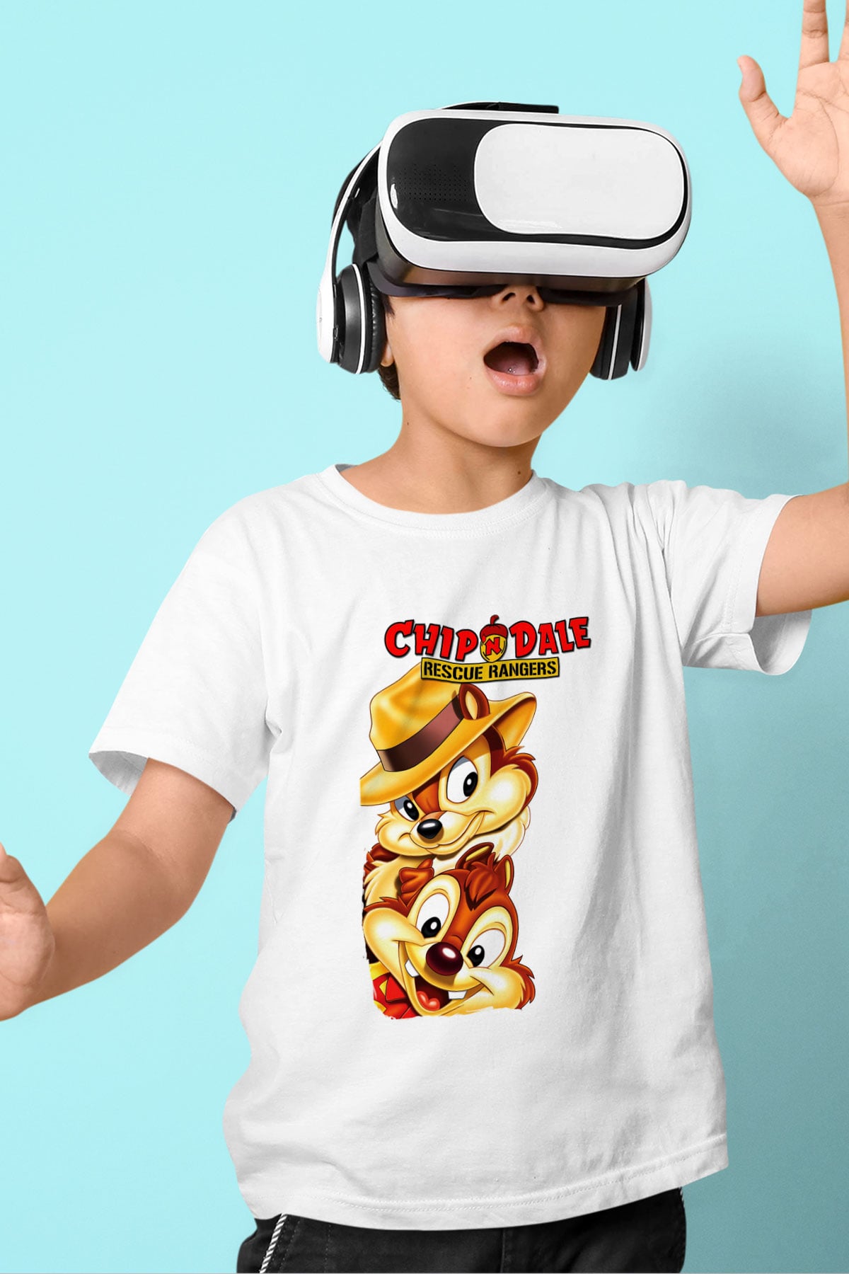 Chip'n Dale Rescue Rangers Baskılı Beyaz Unisex Çocuk Tişört