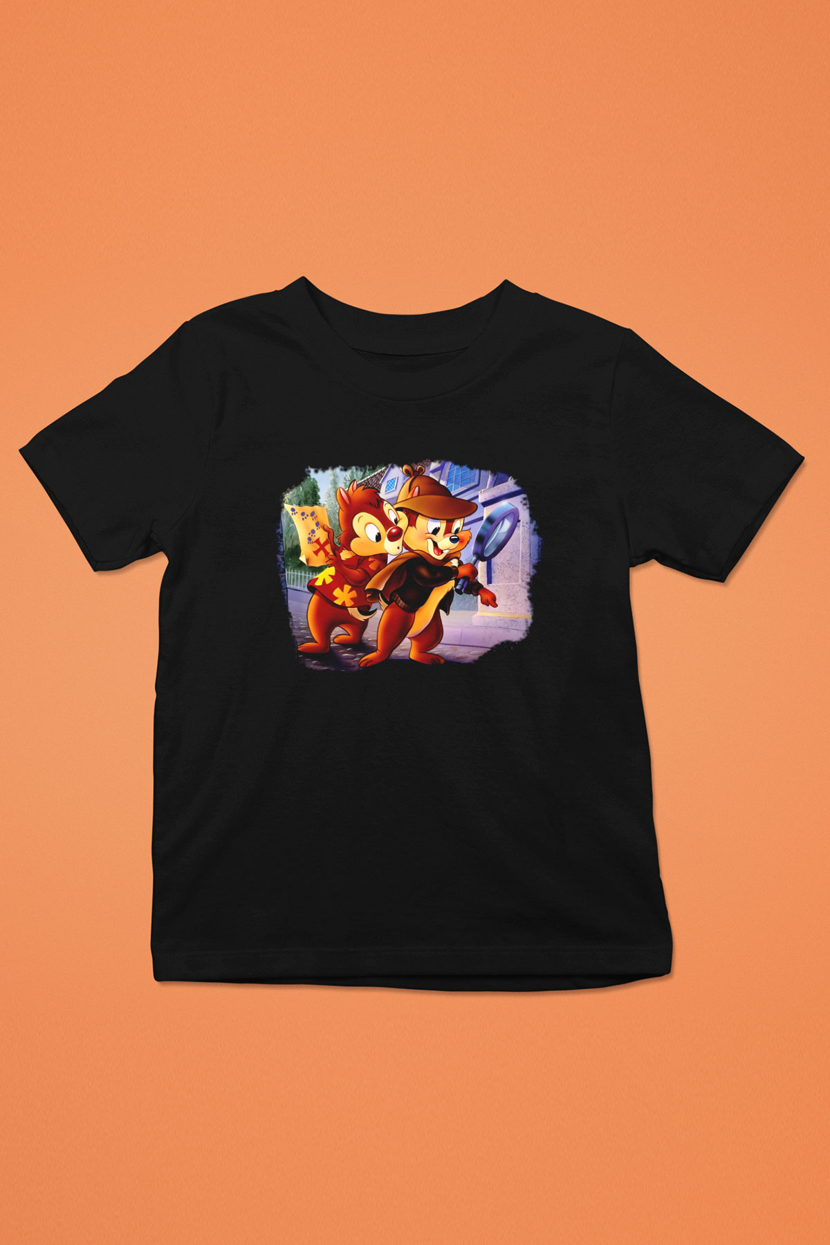 Chip'n Dale Rescue Rangers Baskılı Siyah Unisex Çocuk Tişört