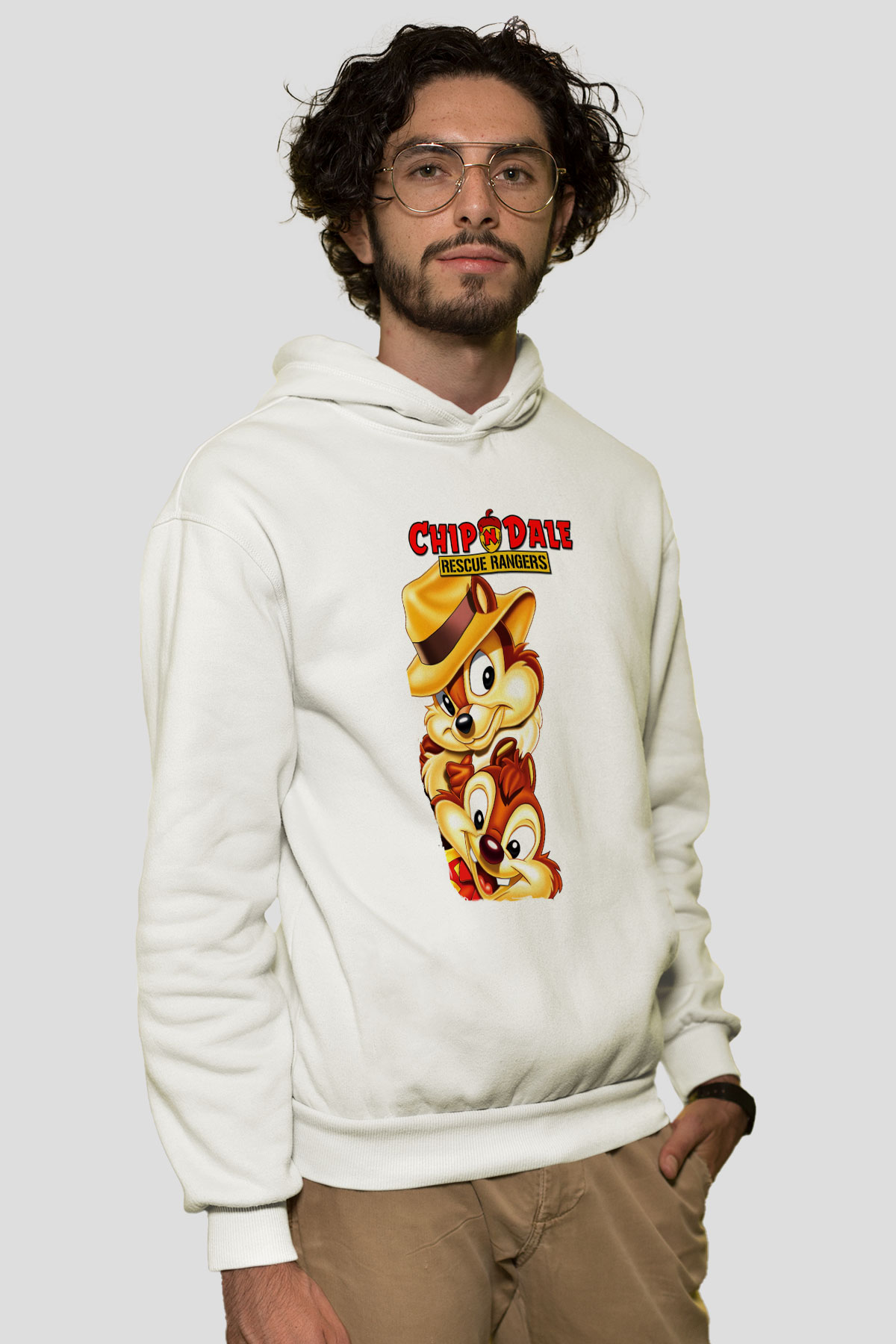 Chip'n Dale Rescue Rangers Beyaz Unisex Kapşonlu Sweatshirt