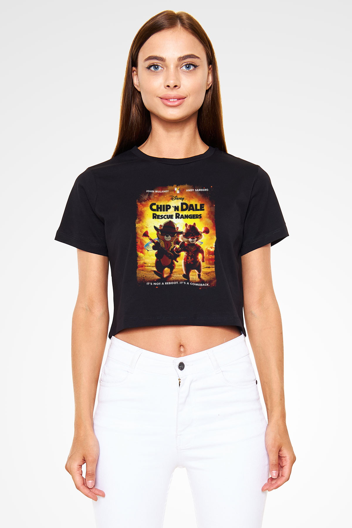 Chip'n Dale Rescue Rangers Siyah   Crop Top Tişört