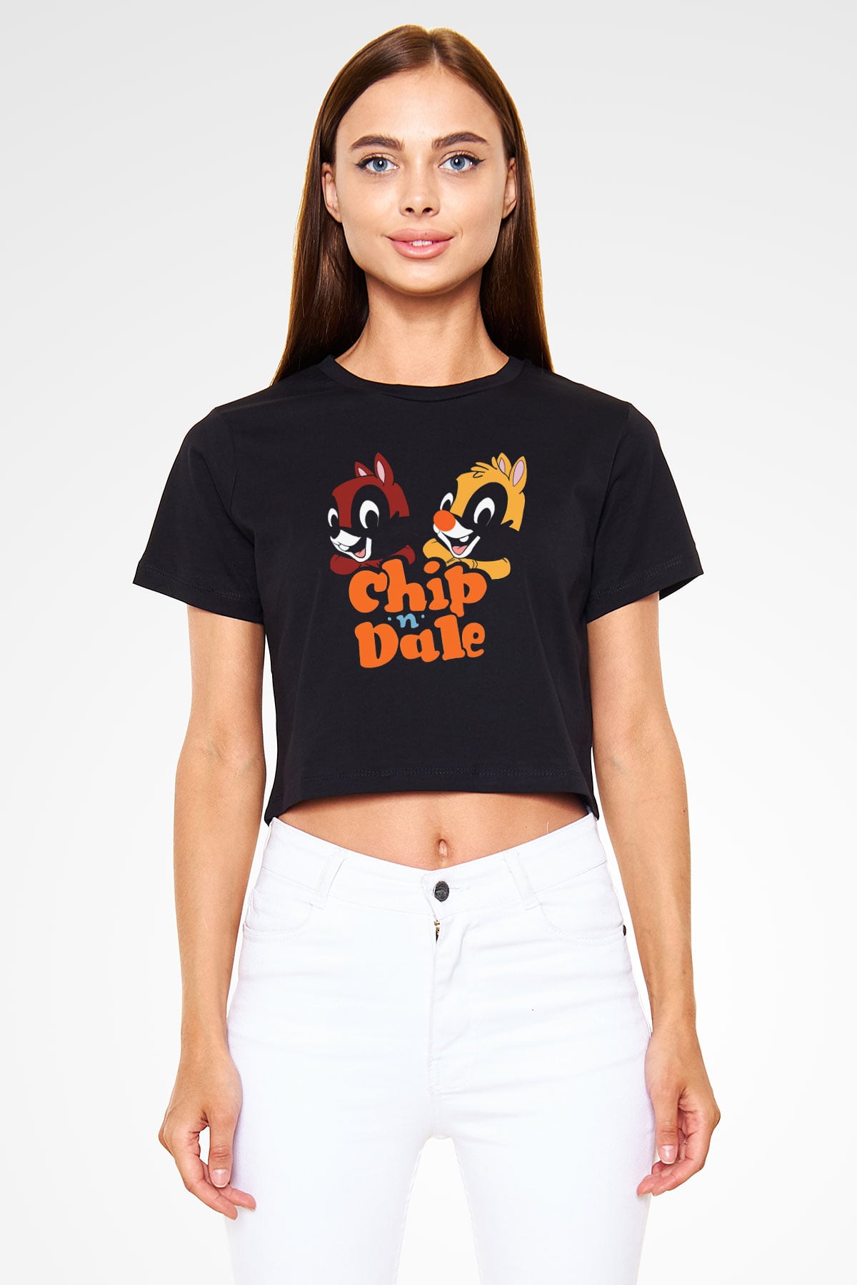Chip'n Dale Rescue Rangers Siyah   Crop Top Tişört