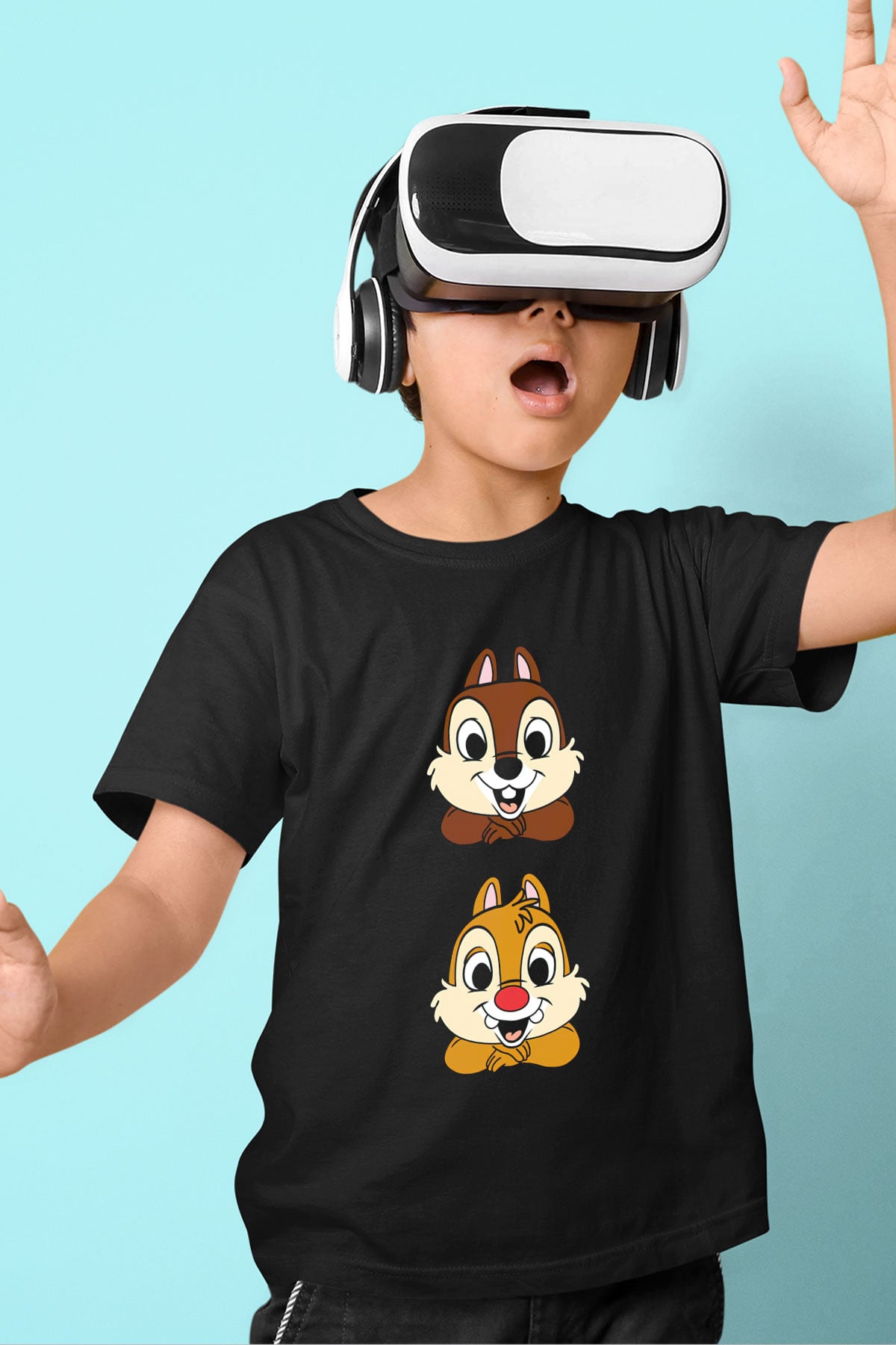 Chip'n Dale Rescue Rangers Siyah Unisex  Çocuk Tişört