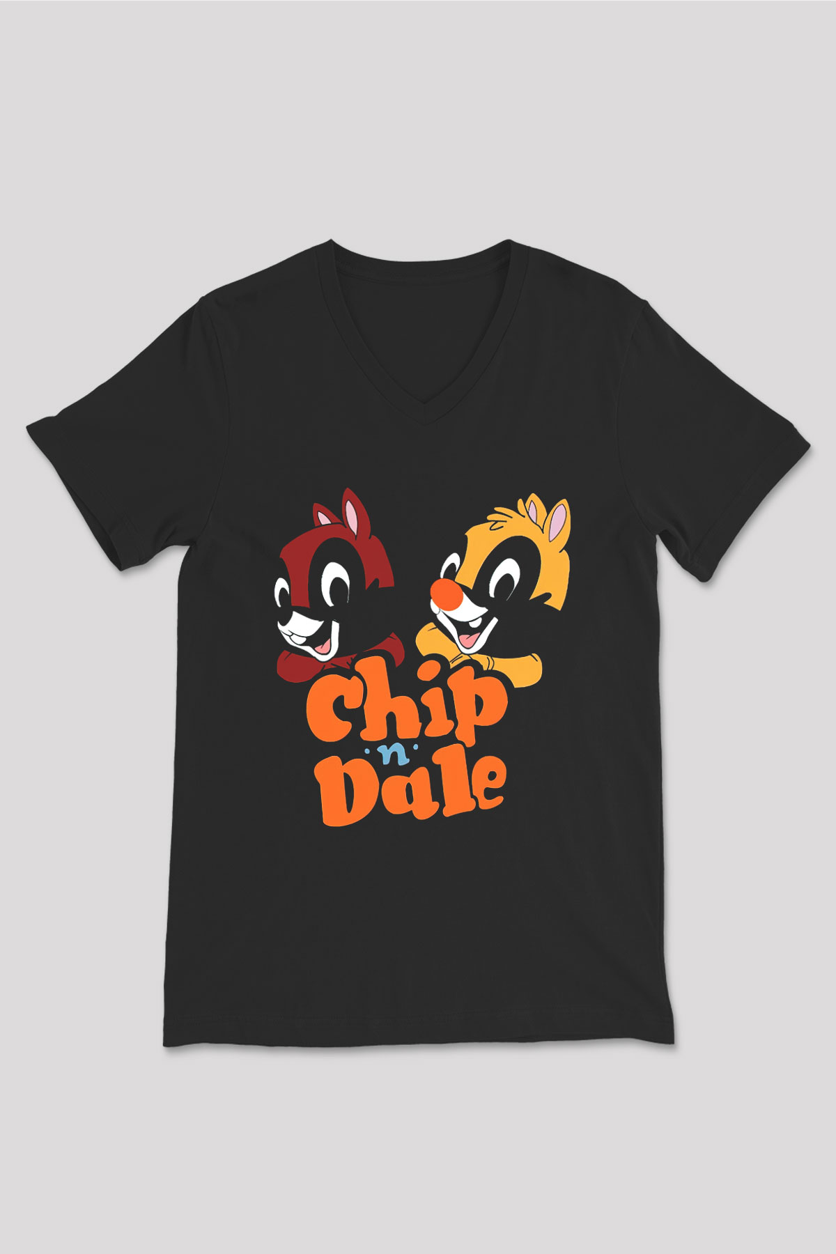 Chip'n Dale Rescue Rangers Siyah Unisex  V Yaka Tişört