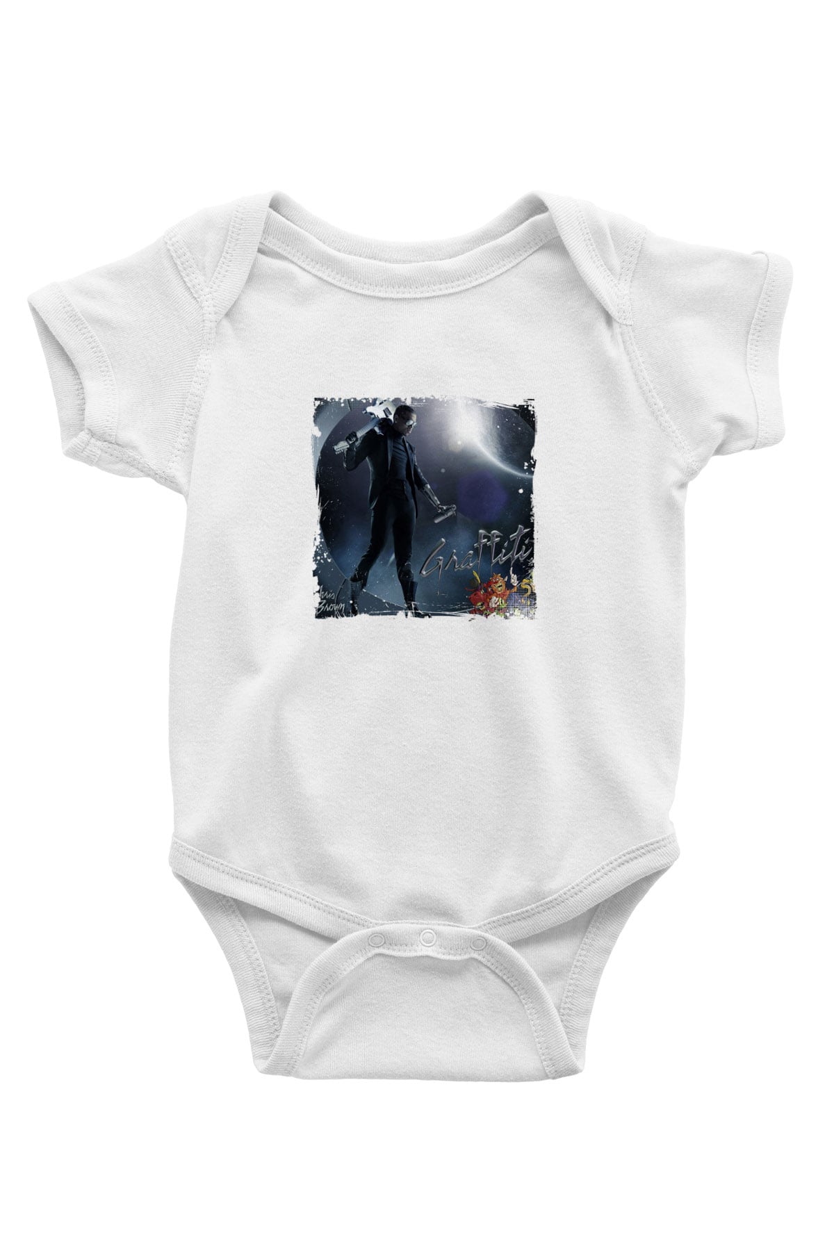 Chris Brown Baskılı Unisex Beyaz Bebek Body - Zıbın