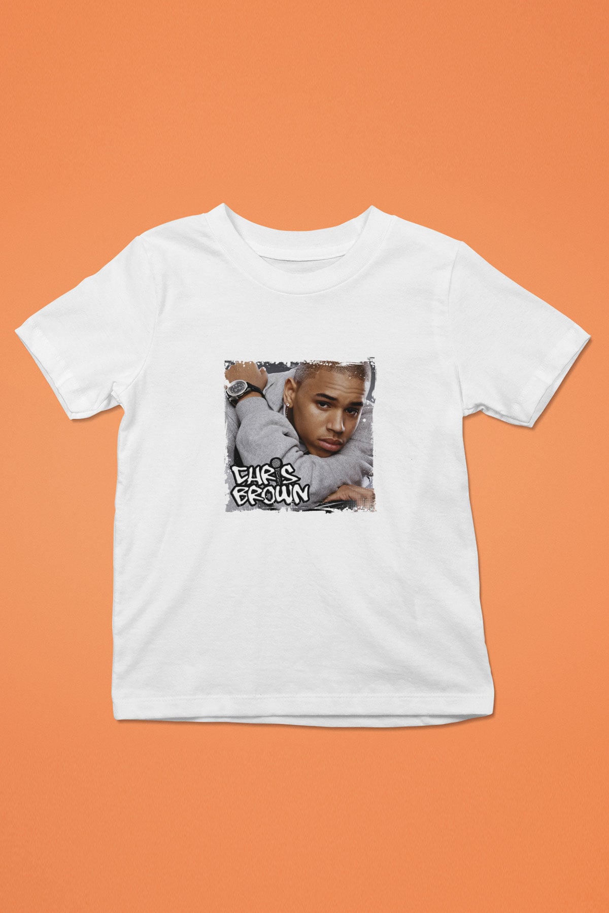 Chris Brown Baskılı Unisex Beyaz Çocuk Tişört