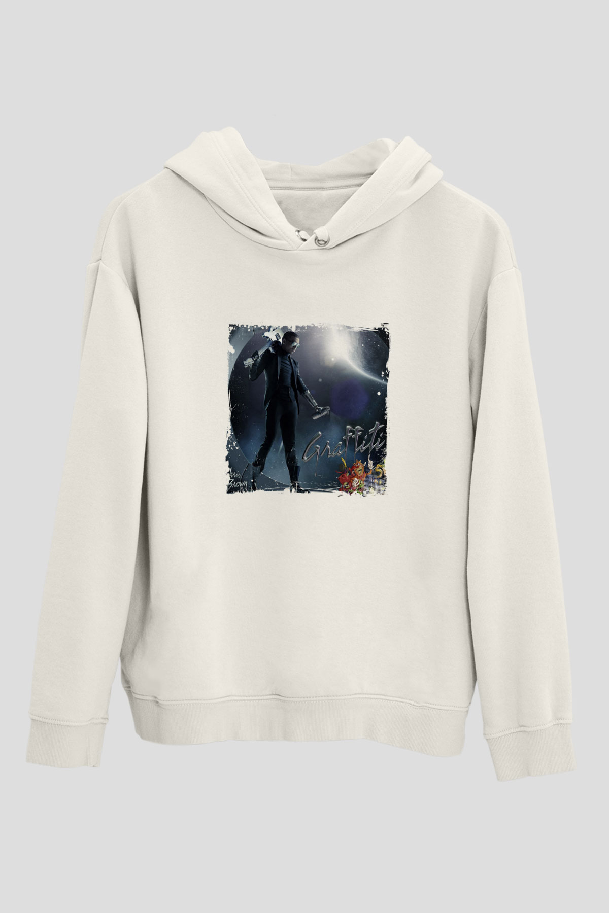 Chris Brown Baskılı Unisex Beyaz Kapüşonlu Sweatshirt