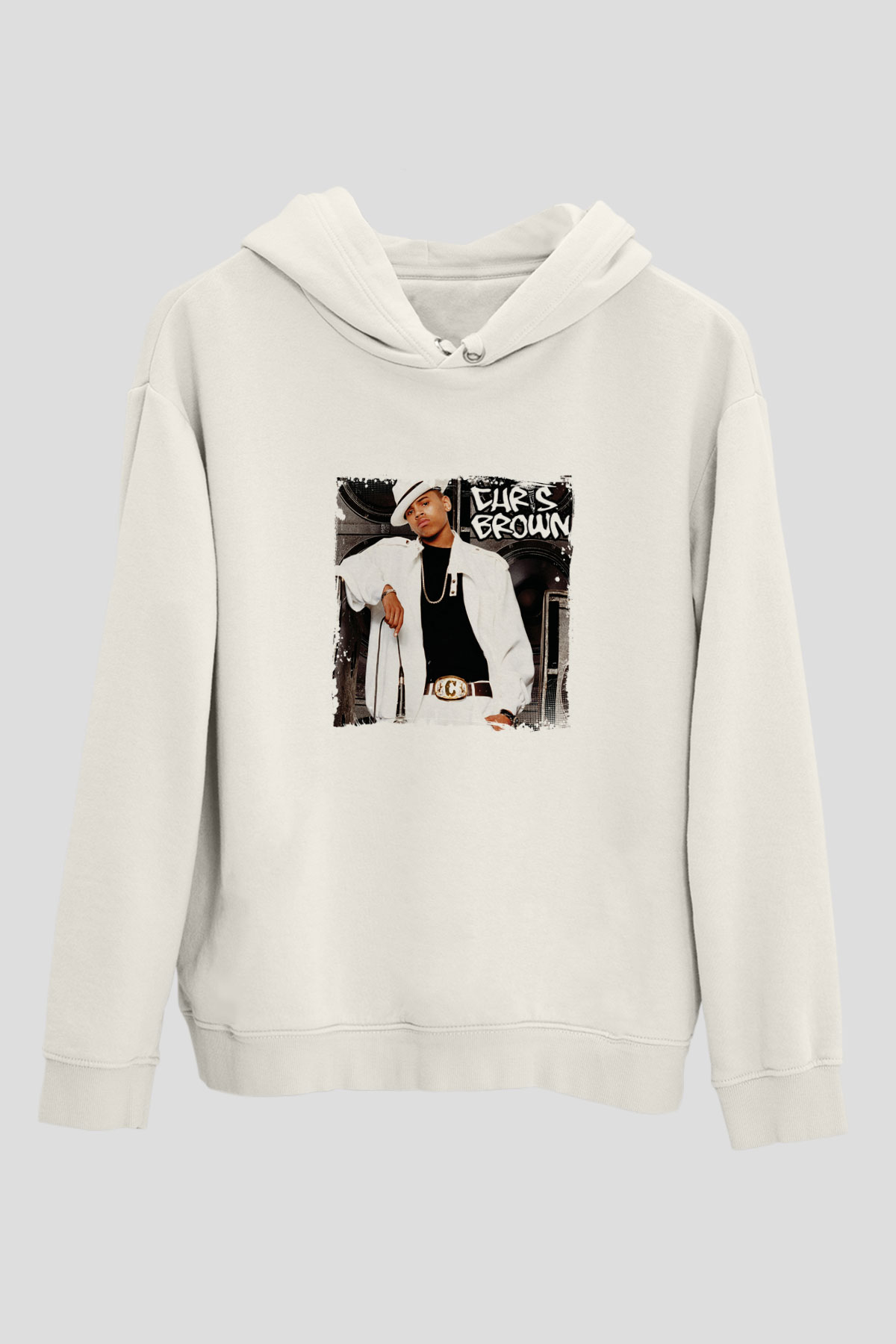 Chris Brown Baskılı Unisex Beyaz Kapüşonlu Sweatshirt