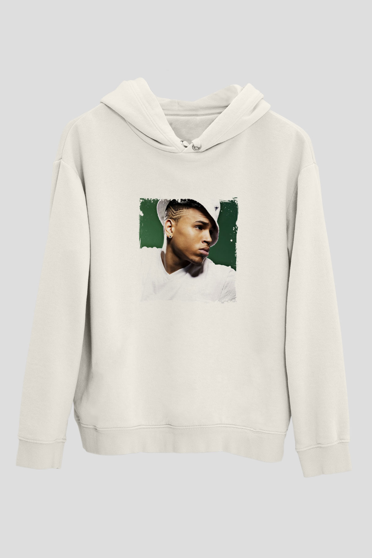 Chris Brown Baskılı Unisex Beyaz Kapüşonlu Sweatshirt