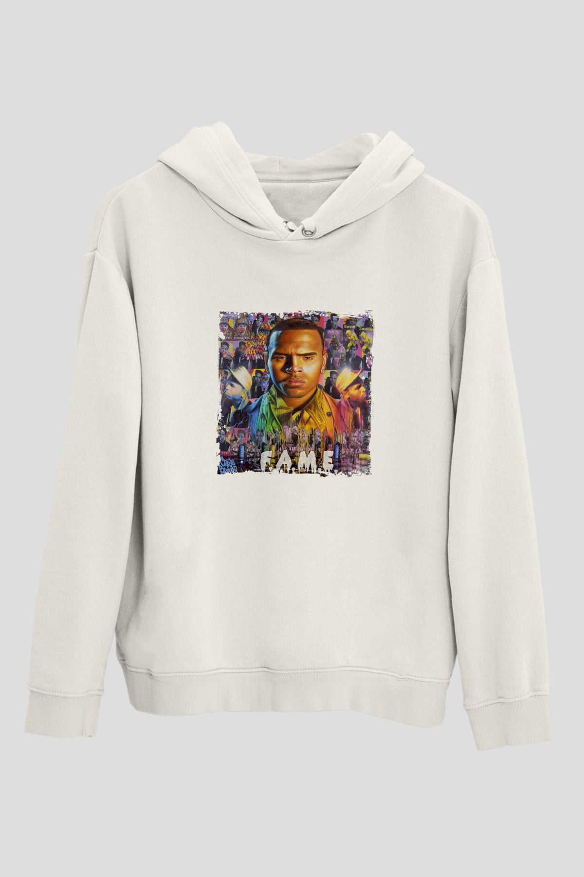 Chris Brown Baskılı Unisex Beyaz Kapüşonlu Sweatshirt