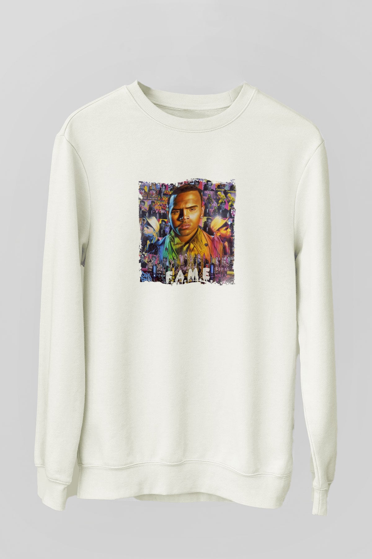 Chris Brown Baskılı Unisex Beyaz Sweatshirt