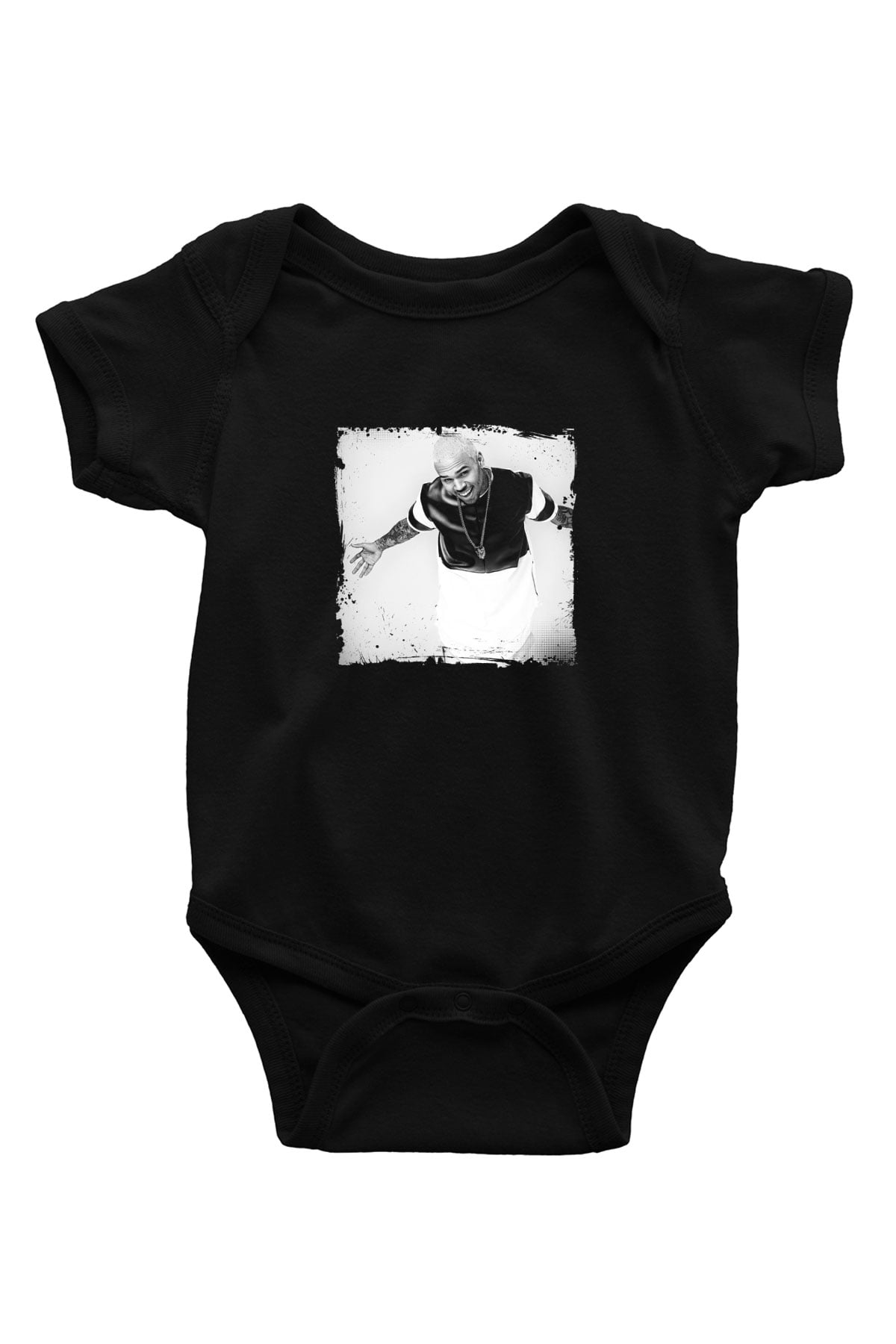 Chris Brown Baskılı Unisex Siyah Bebek Body - Zıbın