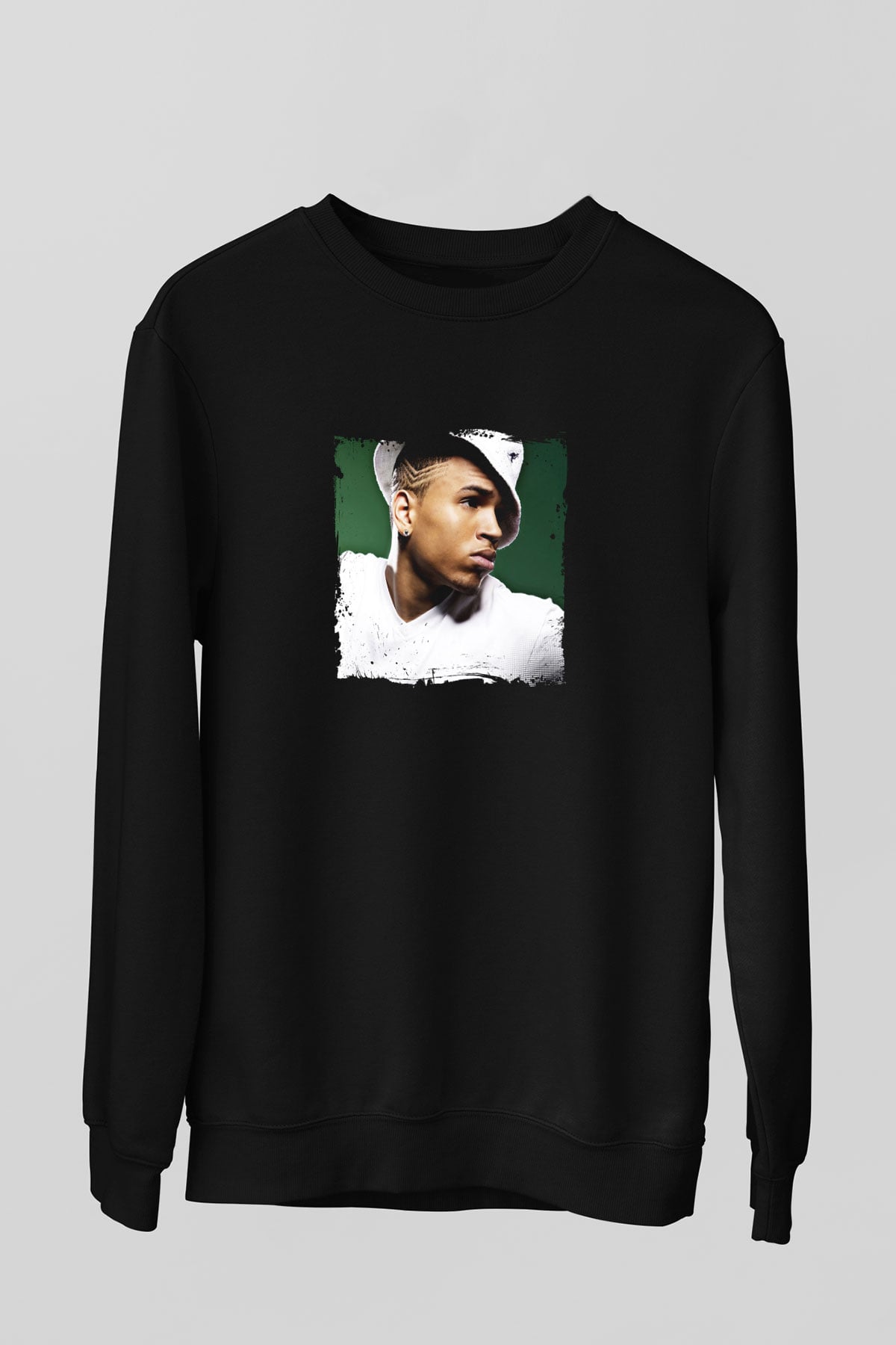 Chris Brown Baskılı Unisex Siyah Sweatshirt