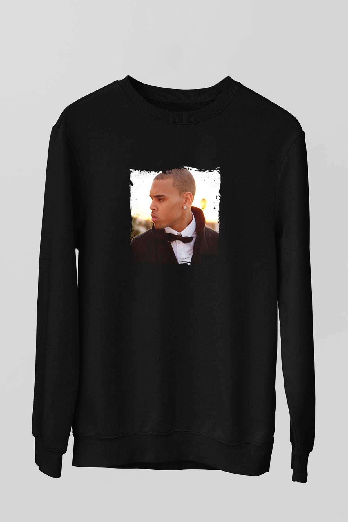 Chris Brown Baskılı Unisex Siyah Sweatshirt