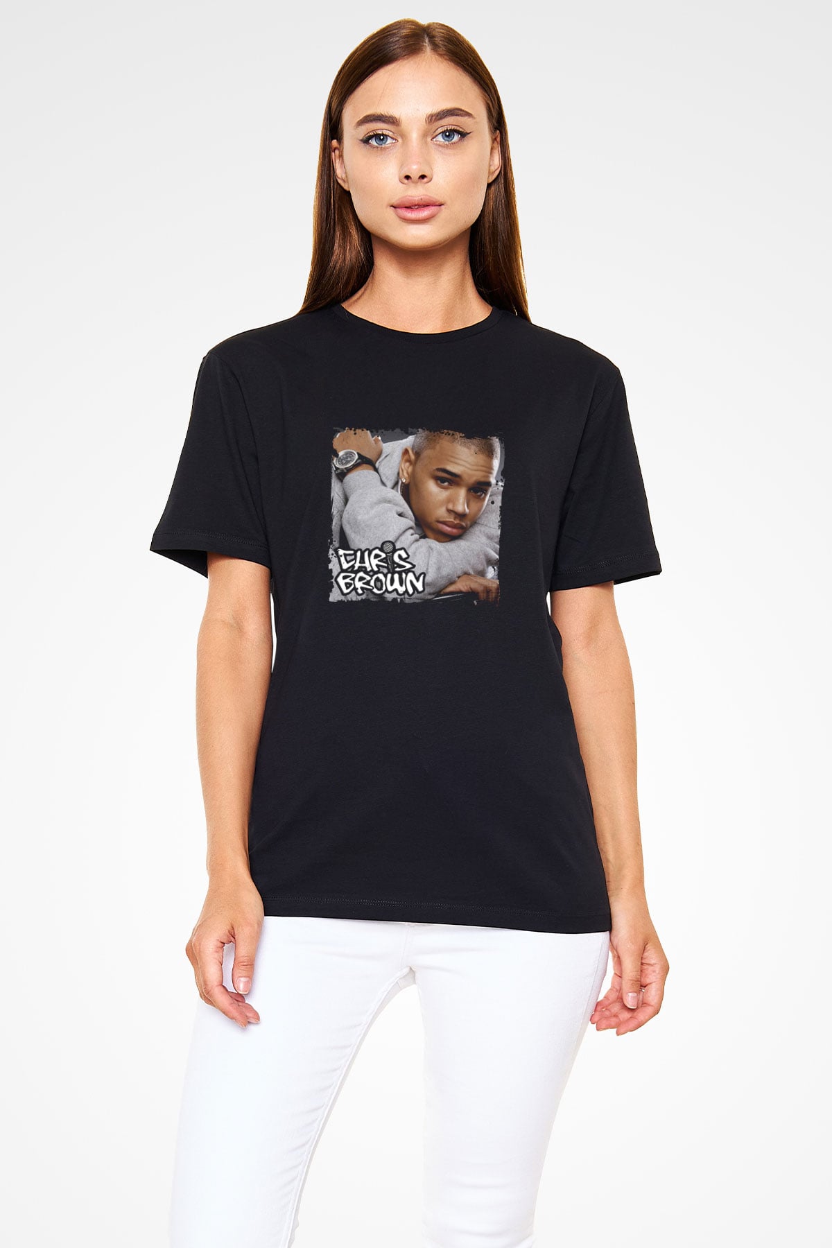 Chris Brown Baskılı Unisex Siyah Tişört