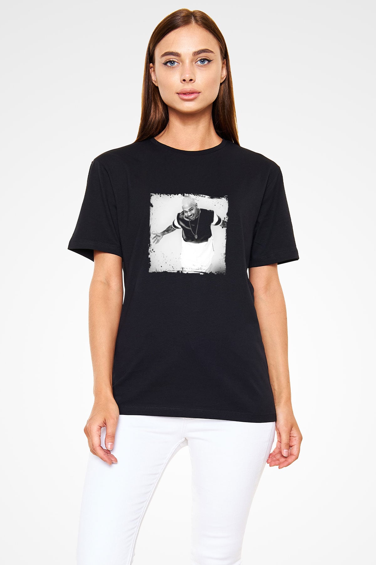 Chris Brown Baskılı Unisex Siyah Tişört