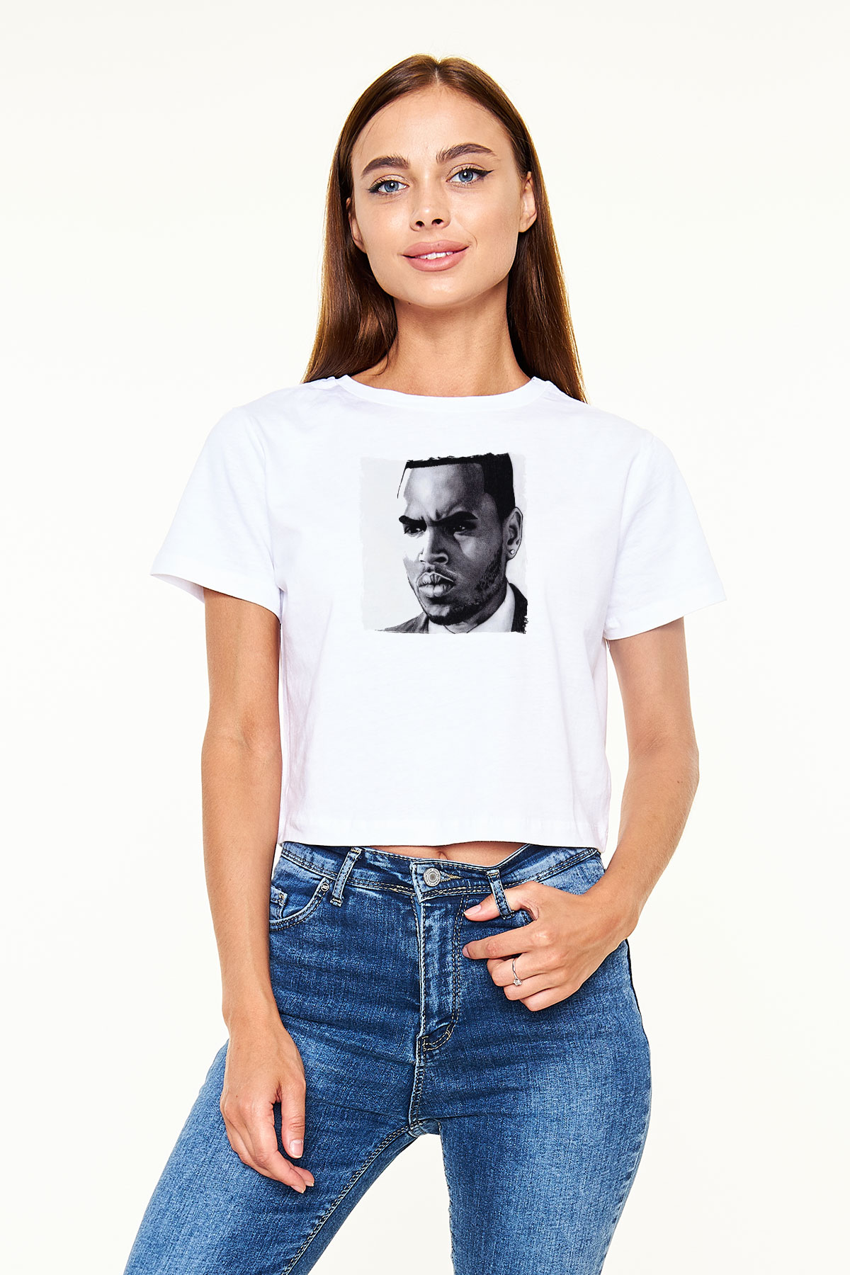 Chris Brown Beyaz  Crop Top Tişört