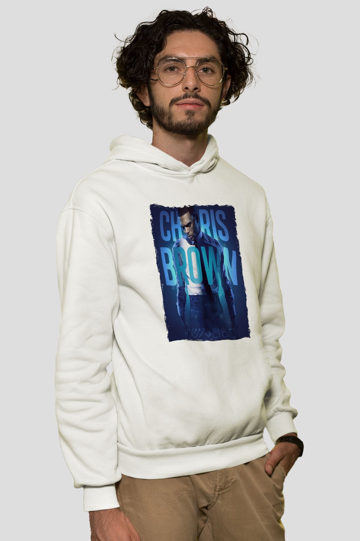 Chris Brown Beyaz Unisex Kapüşonlu Sweatshirt