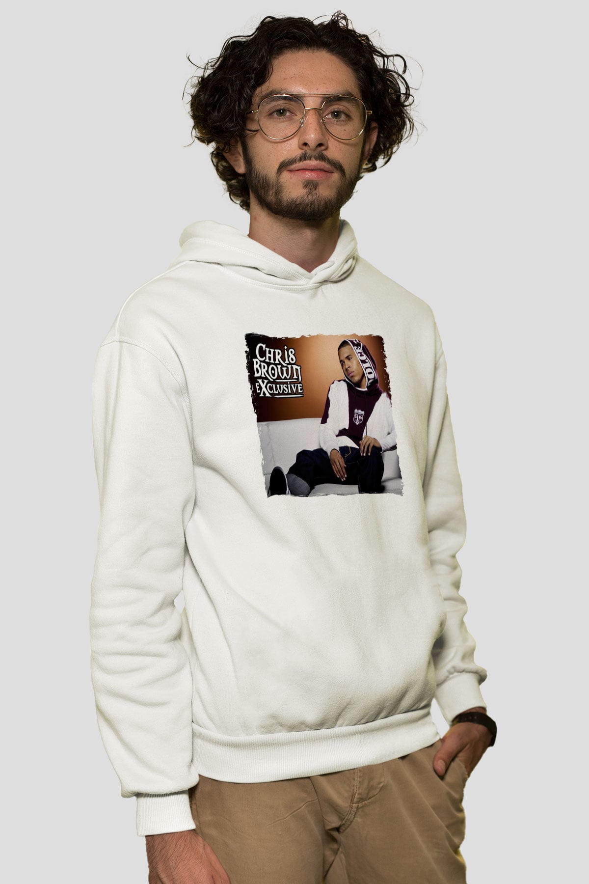 Chris Brown Beyaz Unisex Kapüşonlu Sweatshirt