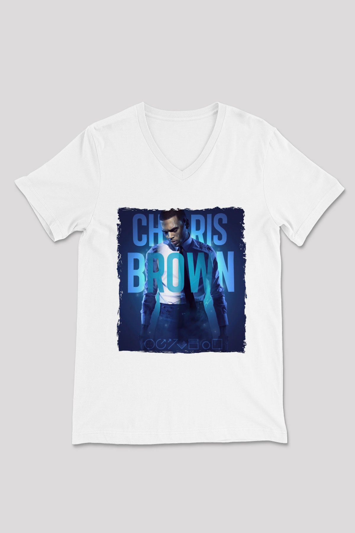 Chris Brown Beyaz Unisex V Yaka Tişört