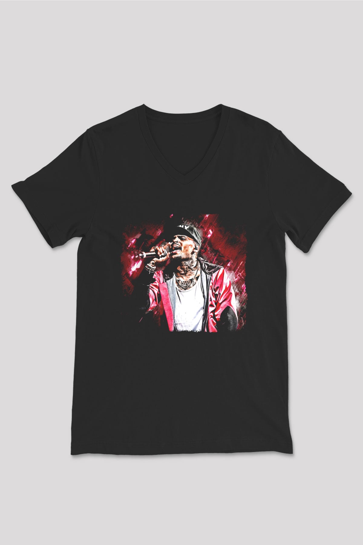 Chris Brown Siyah Unisex V Yaka Tişört