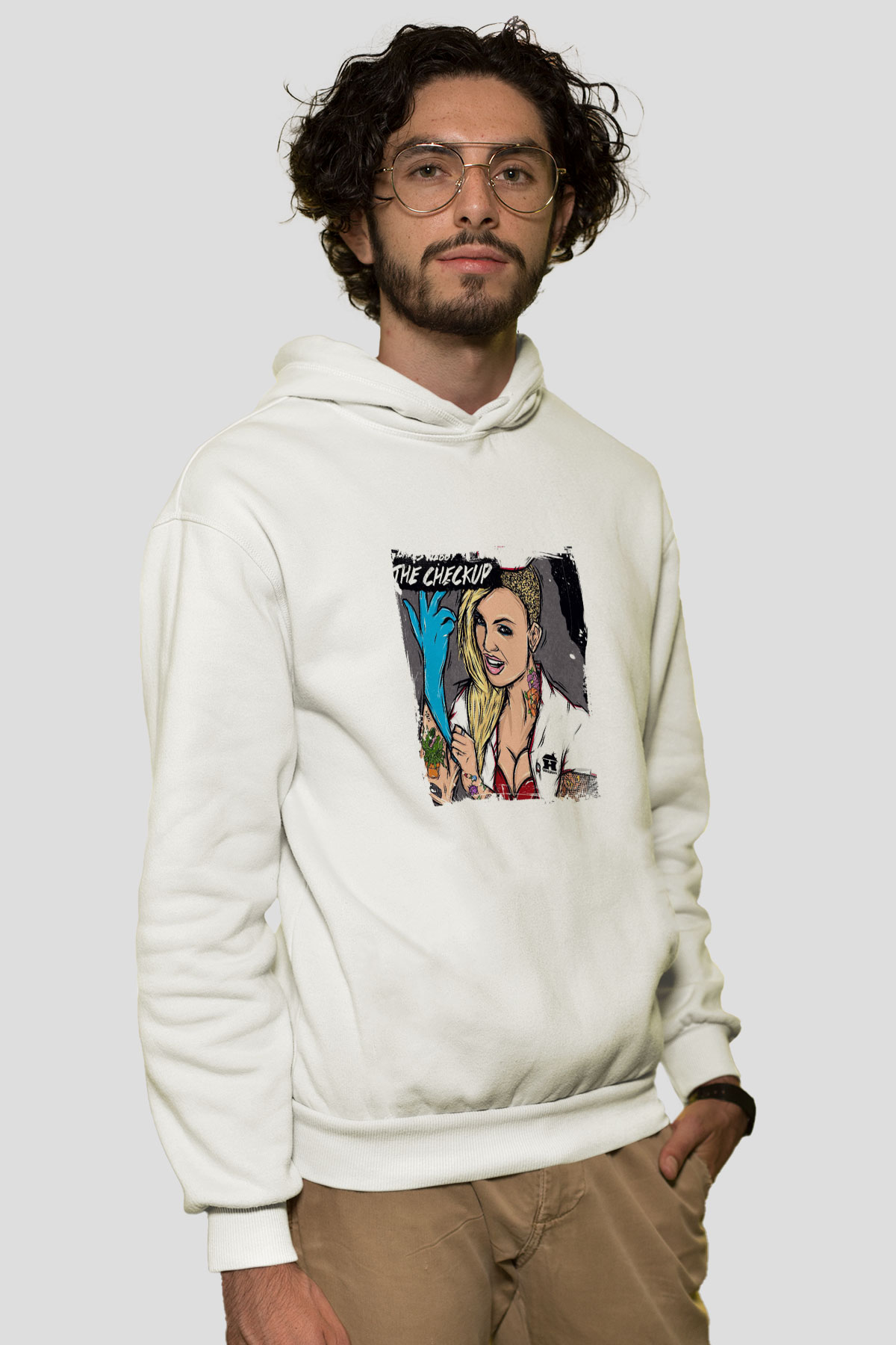 Chris Webby Baskılı Unisex Beyaz Kapüşonlu Sweatshirt